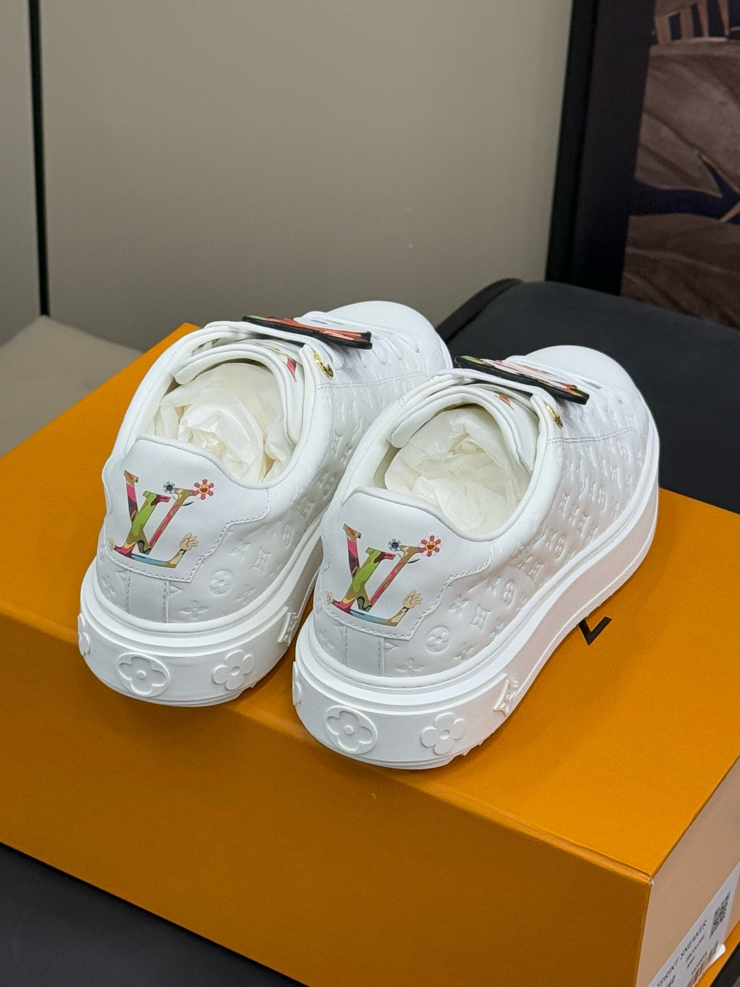 TIME OUT SNEAKER IN WHITE EMBOSSED MONOGRAM CALFSKIN - 35