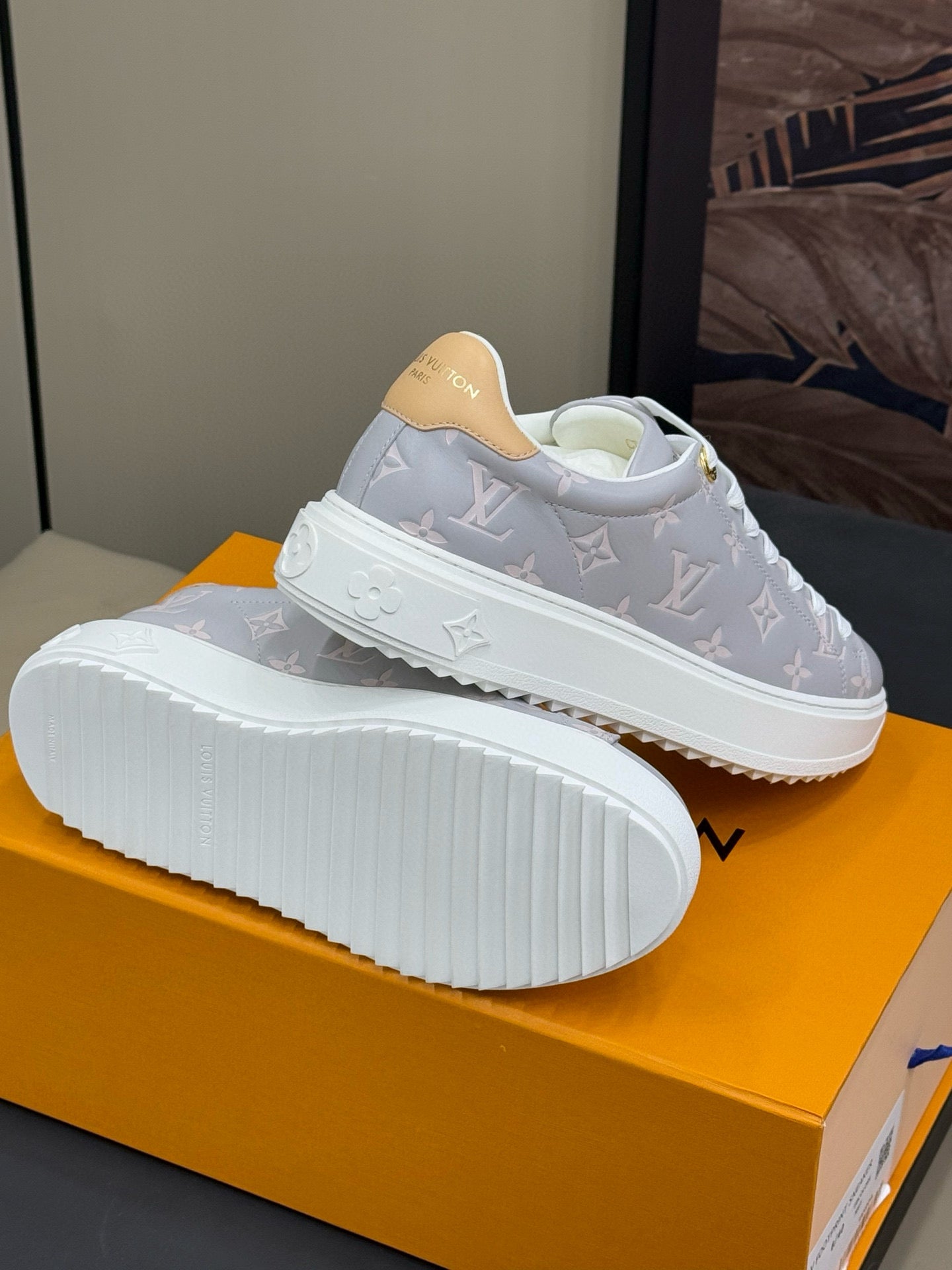 TIME OUT SNEAKER IN COOL GRAY EMBOSSED MONOGRAM CALFSKIN - 35