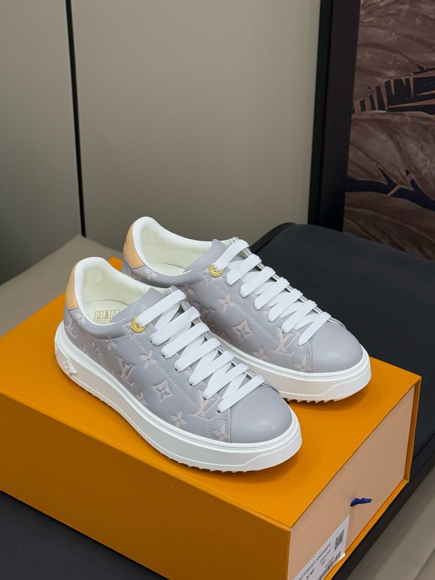 TIME OUT SNEAKER IN COOL GRAY EMBOSSED MONOGRAM CALFSKIN - 35