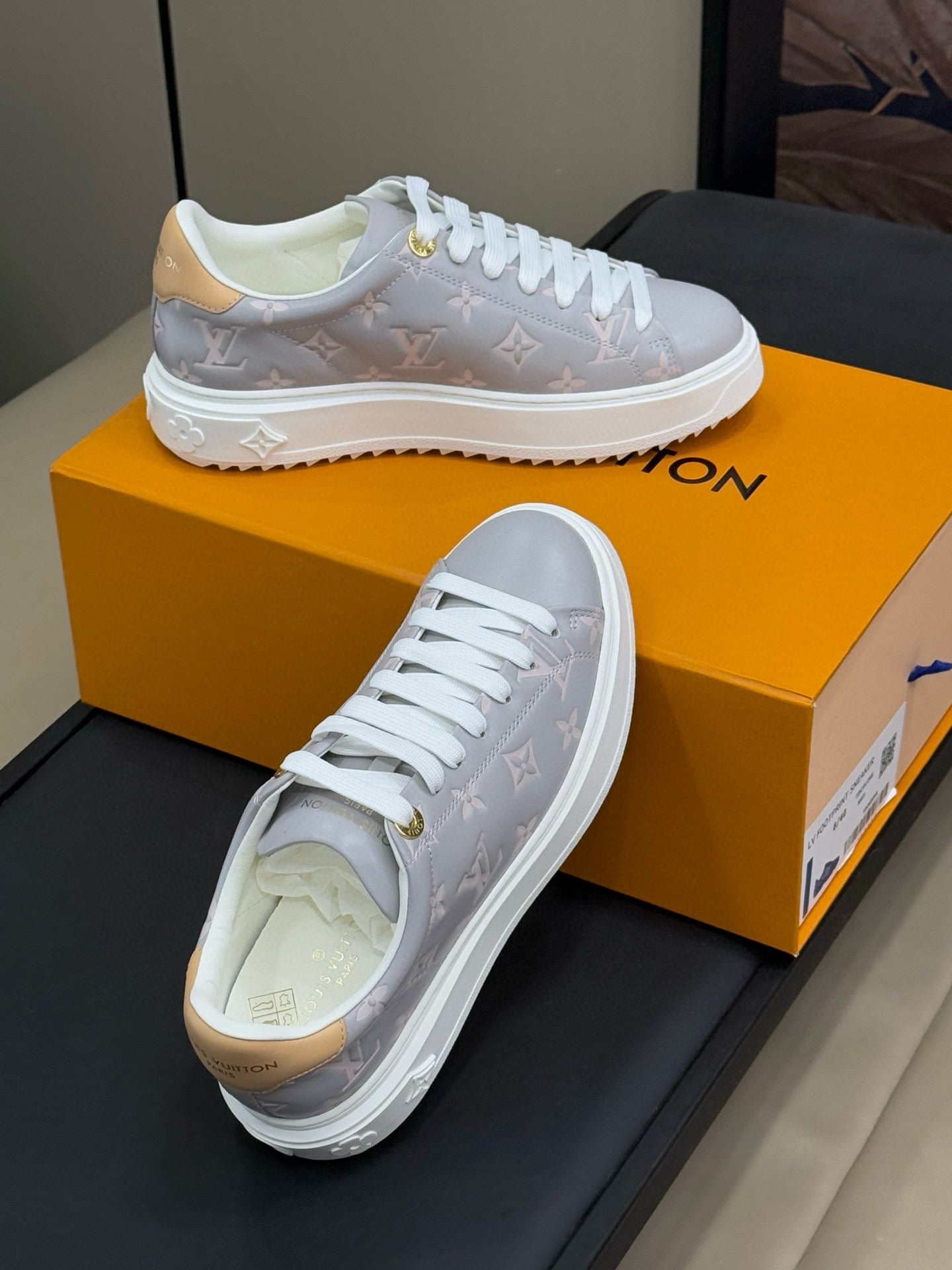 TIME OUT SNEAKER IN COOL GRAY EMBOSSED MONOGRAM CALFSKIN - 35