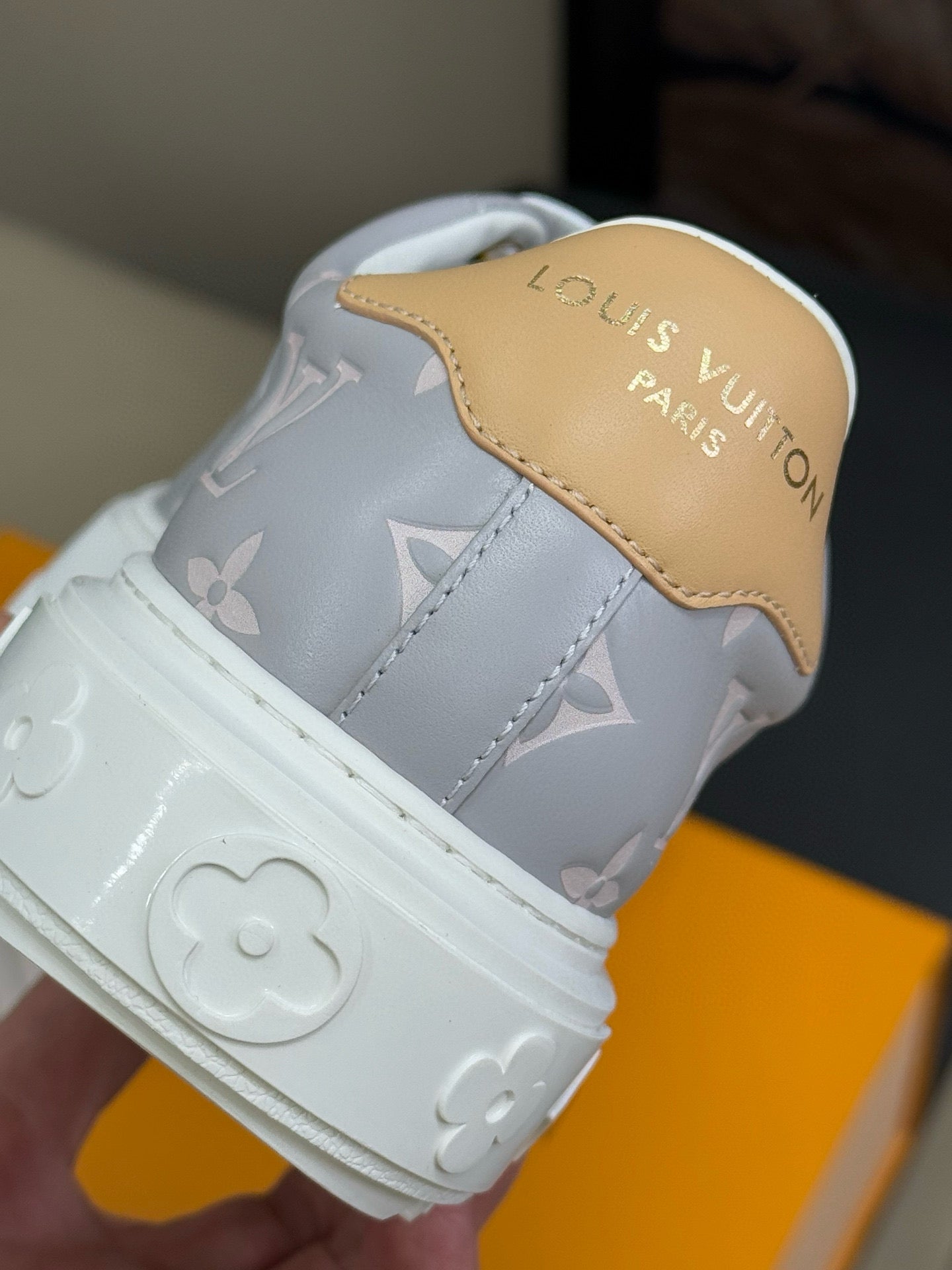 TIME OUT SNEAKER IN COOL GRAY EMBOSSED MONOGRAM CALFSKIN - 35