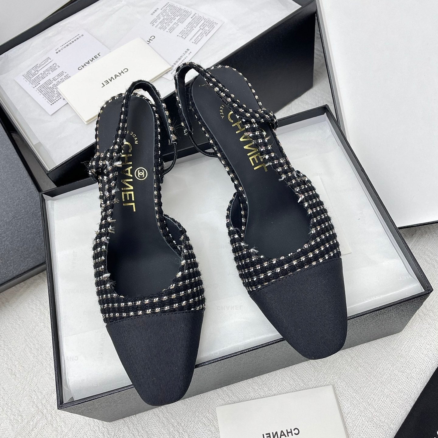 CC SLINGBACK 25S 65 MM IN BLACK TWEED AND FABRIC - 35