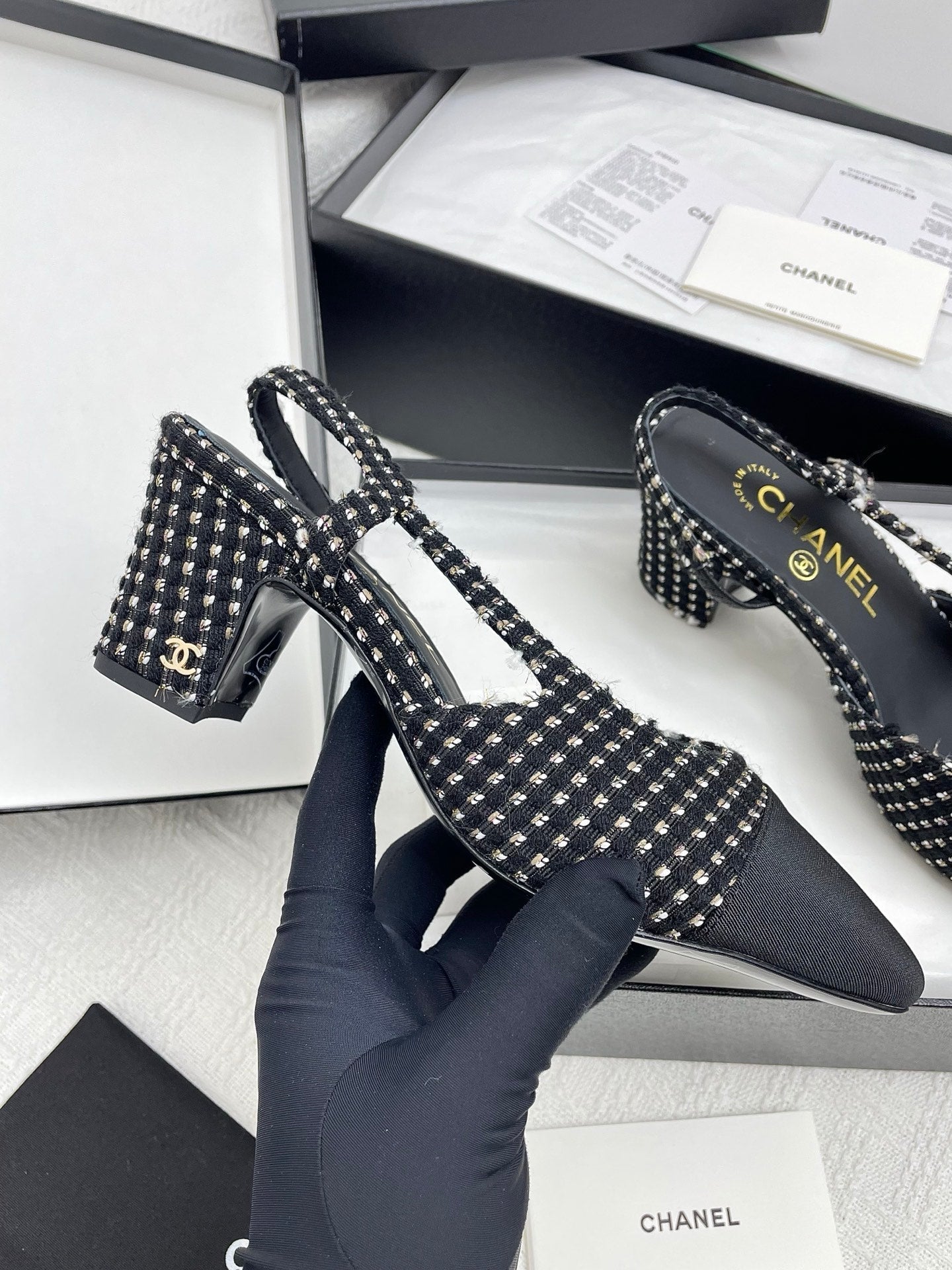 CC SLINGBACK 25S 65 MM IN BLACK TWEED AND FABRIC - 35