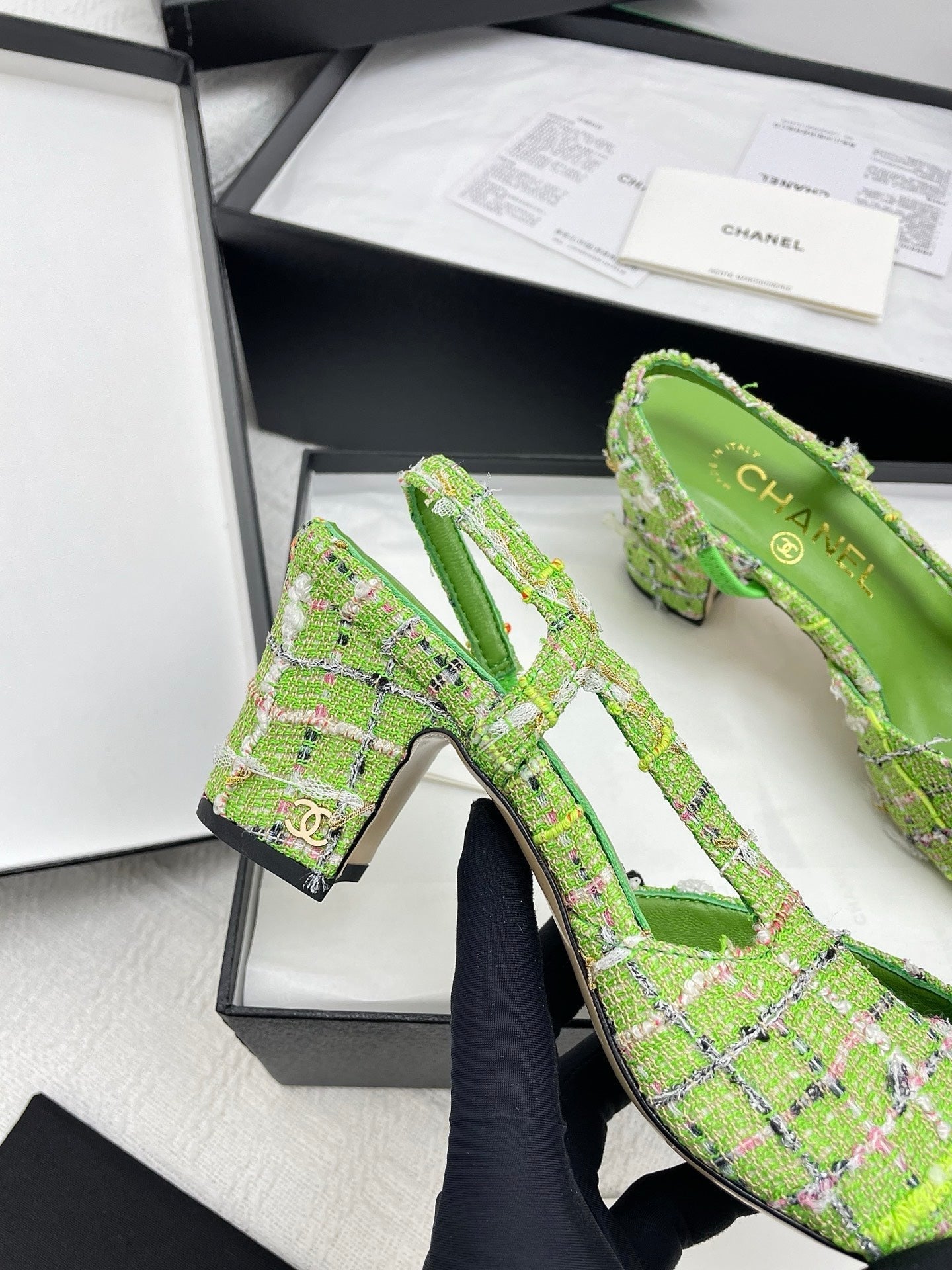 CC SLINGBACK 25S 65 MM IN GREEN FABRIC MIX TWEED - 35
