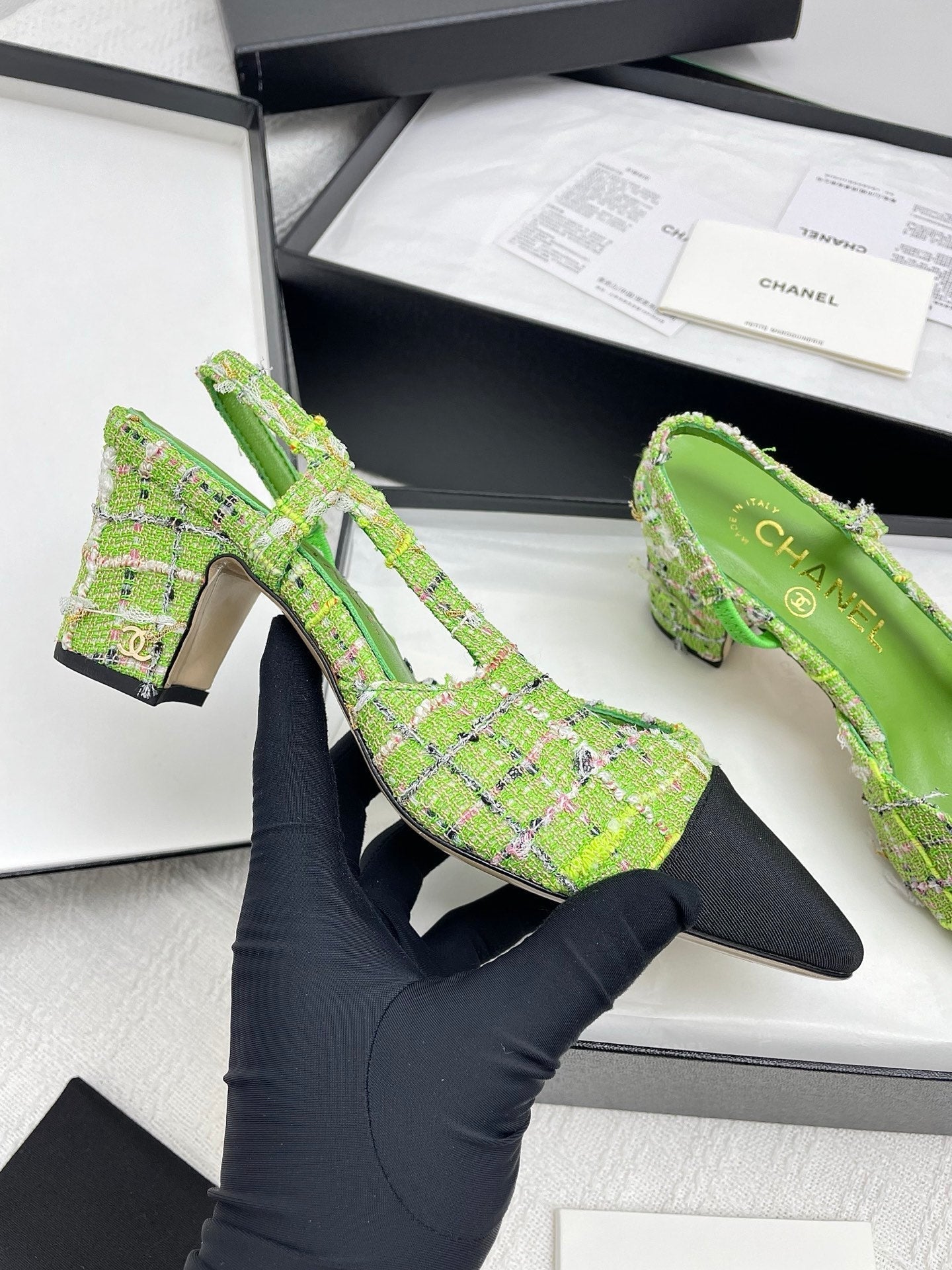 CC SLINGBACK 25S 65 MM IN GREEN FABRIC MIX TWEED - 35