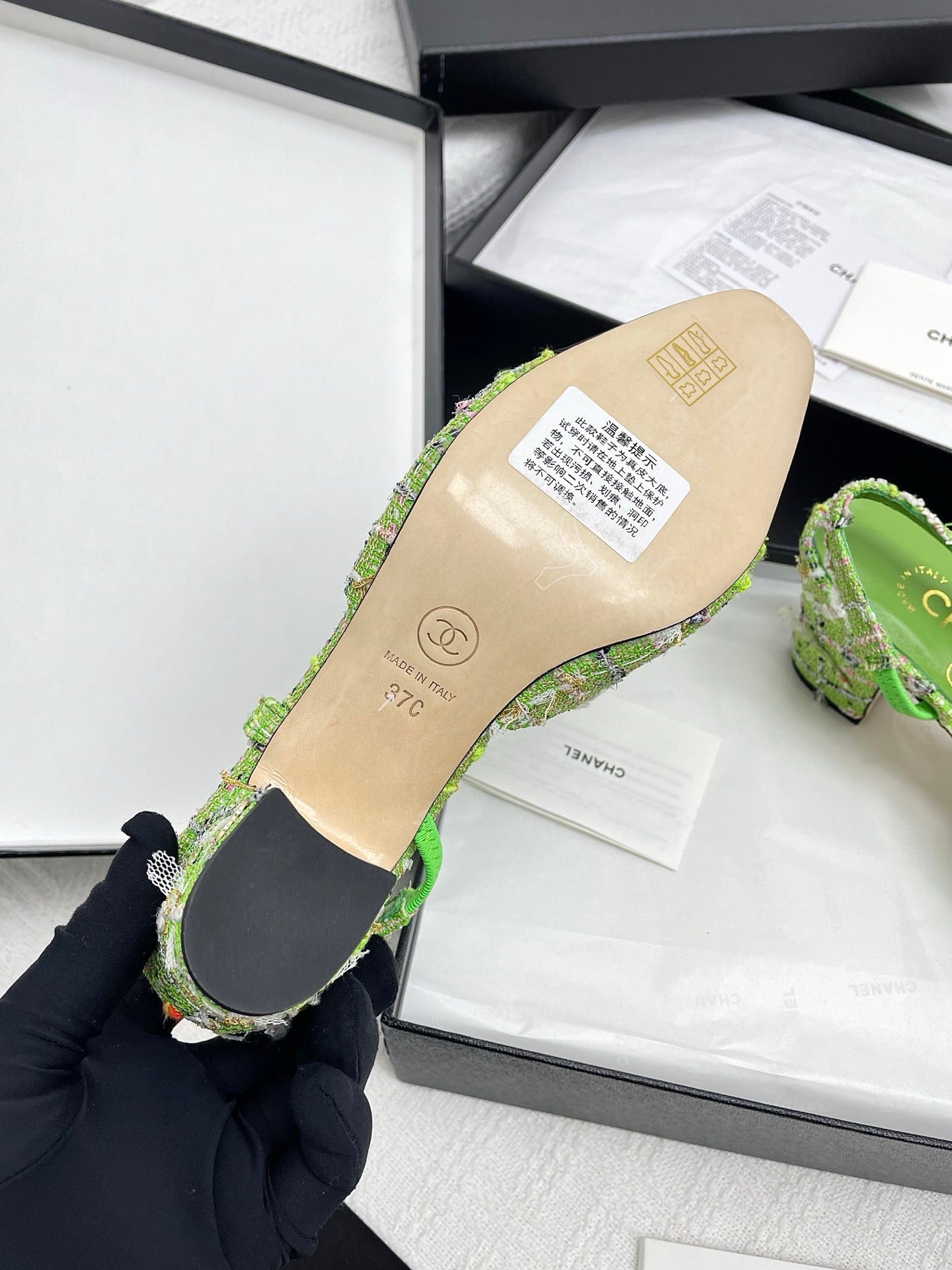 CC SLINGBACK 25S 65 MM IN GREEN FABRIC MIX TWEED - 35