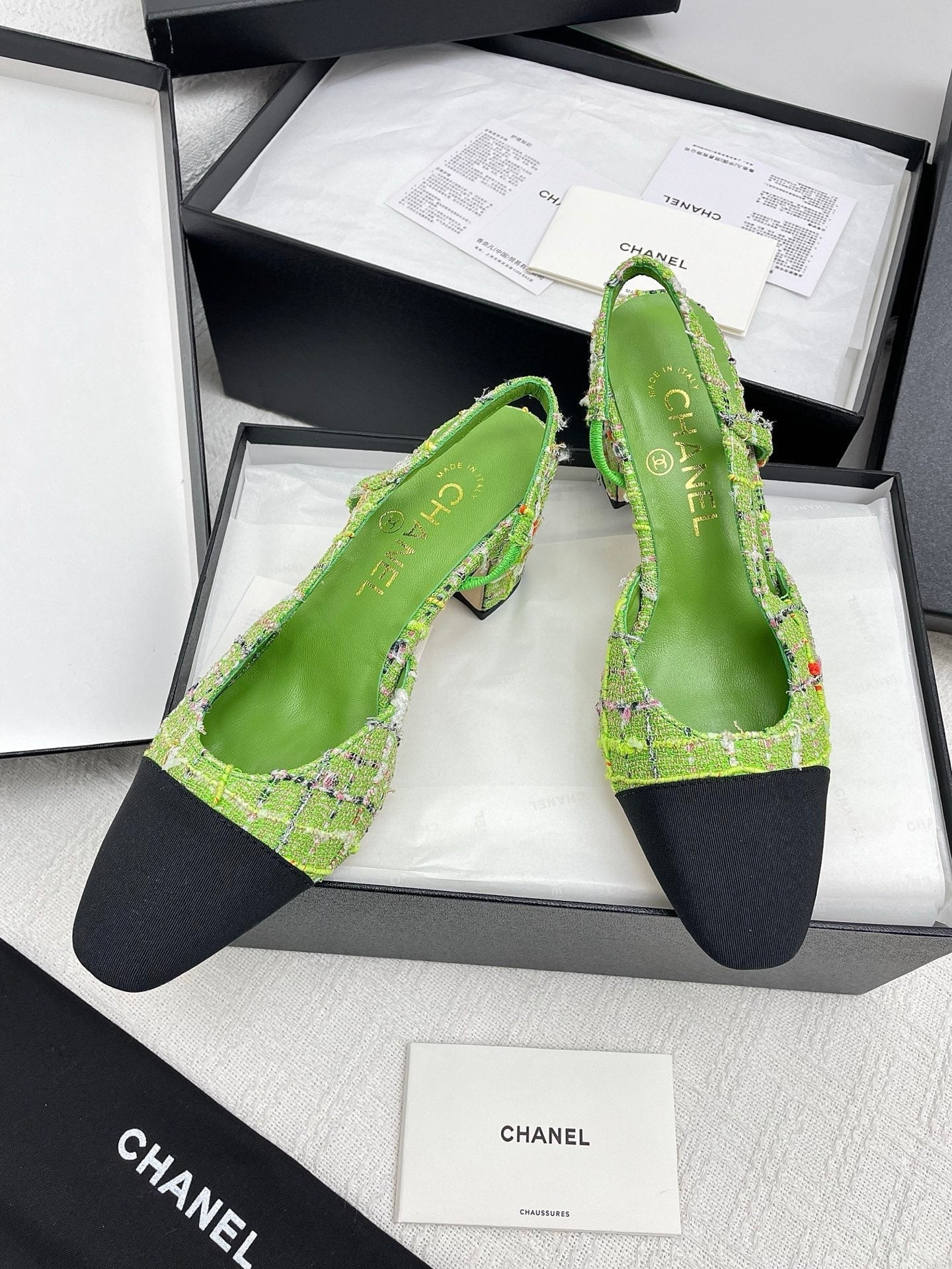 CC SLINGBACK 25S 65 MM IN GREEN FABRIC MIX TWEED - 35