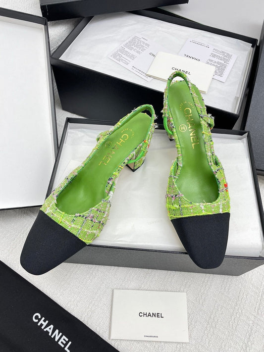 CC SLINGBACK 25S 65 MM IN GREEN FABRIC MIX TWEED - 35