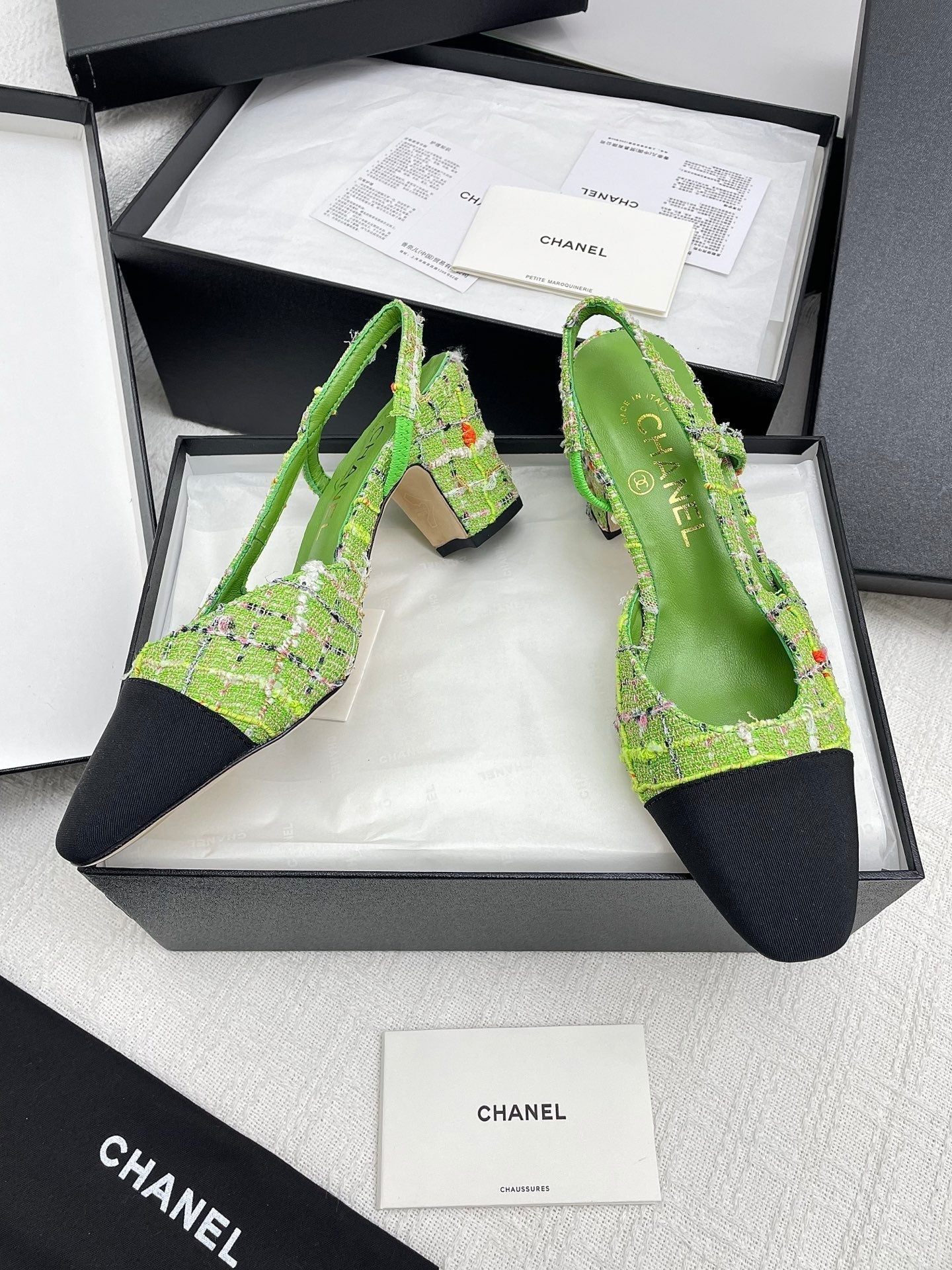 CC SLINGBACK 25S 65 MM IN GREEN FABRIC MIX TWEED - 35