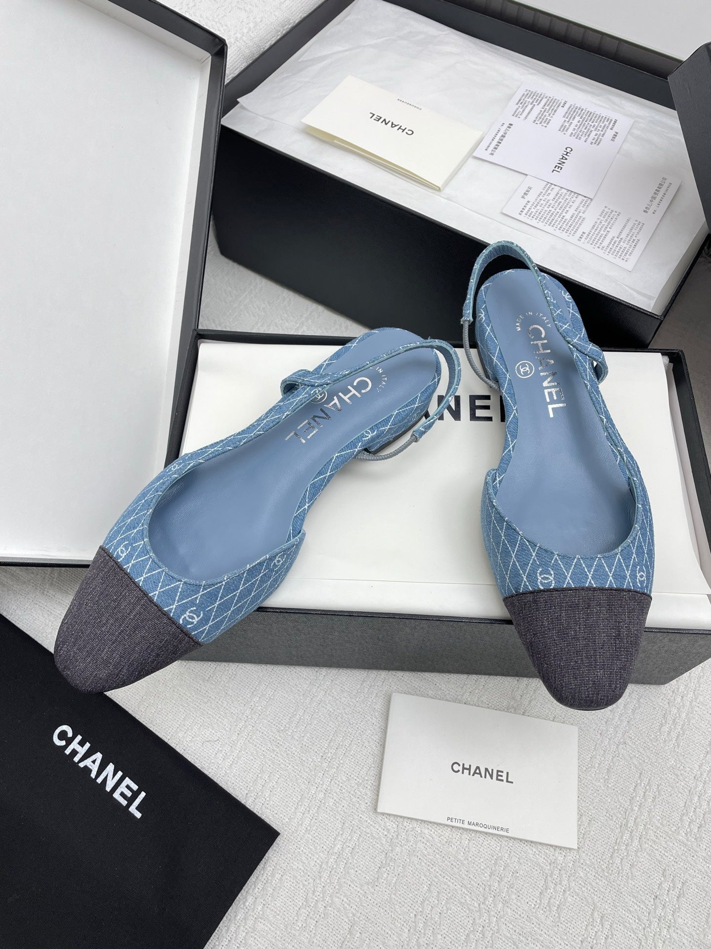 CC SLINGBACK 25S 25 MM IN BLUE DENIM WITH PLAID PATTERN - 35