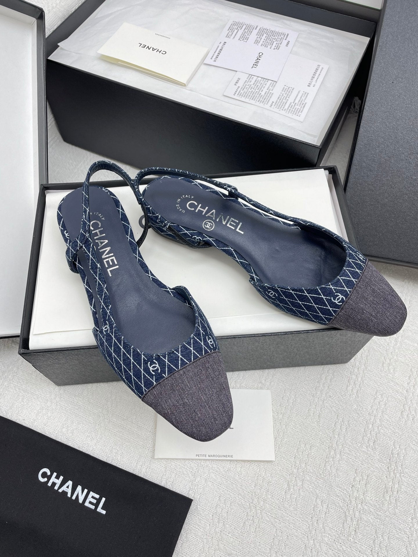 CC SLINGBACK 25S 25 MM IN NAVY BLUE DENIM WITH PLAID PATTERN - 35