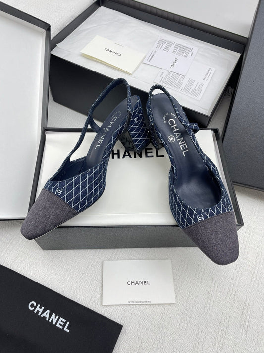 CC SLINGBACK 25S 65 MM З ДЕНІМУ КОЛЬОРУ МОРСЬКОЇ ХВИЛІ З ВІЗЕРУНКОМ "КЛІТИНКА" - 35