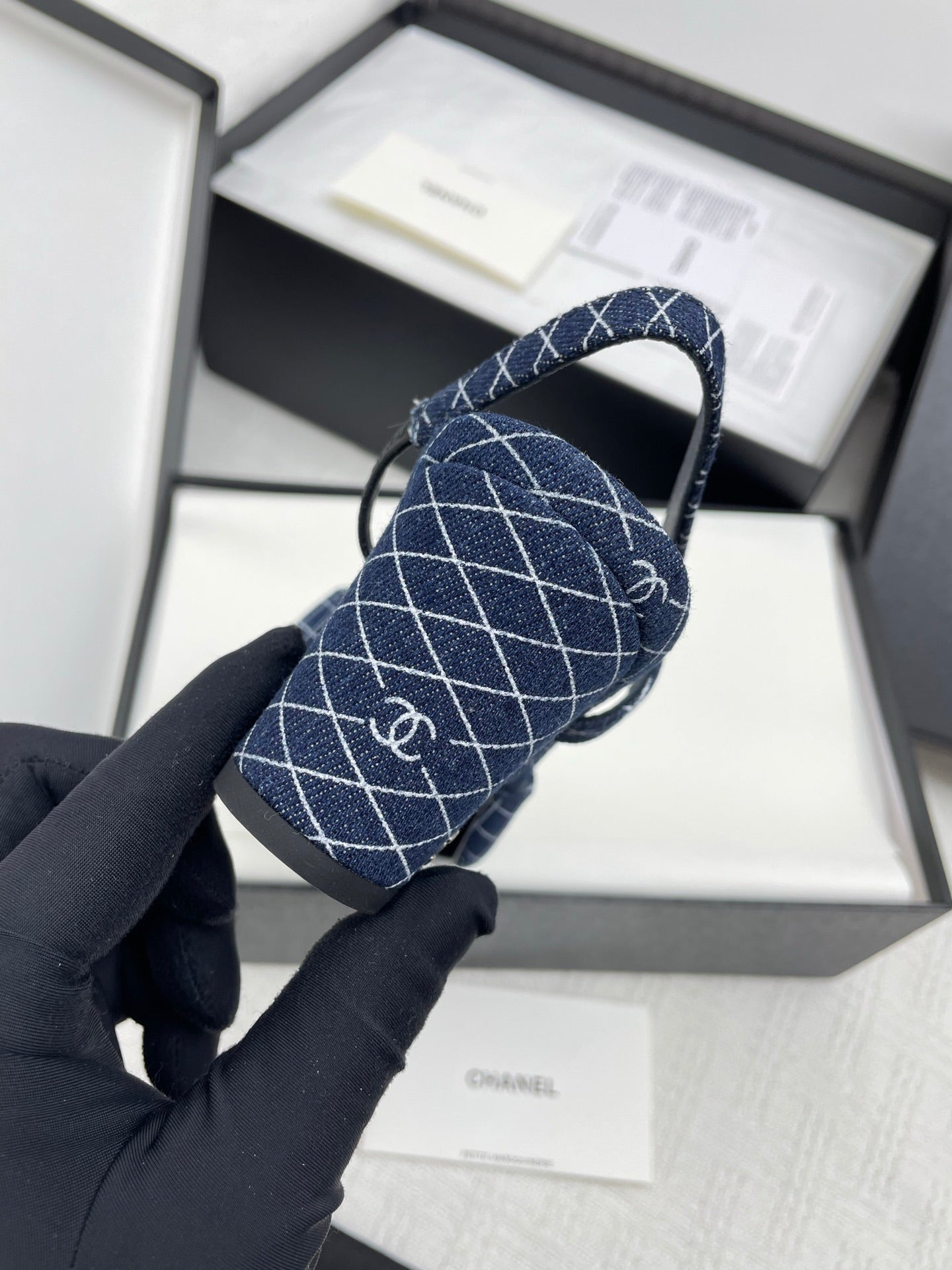 CC SLINGBACK 25S 65 MM IN NAVY BLUE DENIM WITH PLAID PATTERN - 35