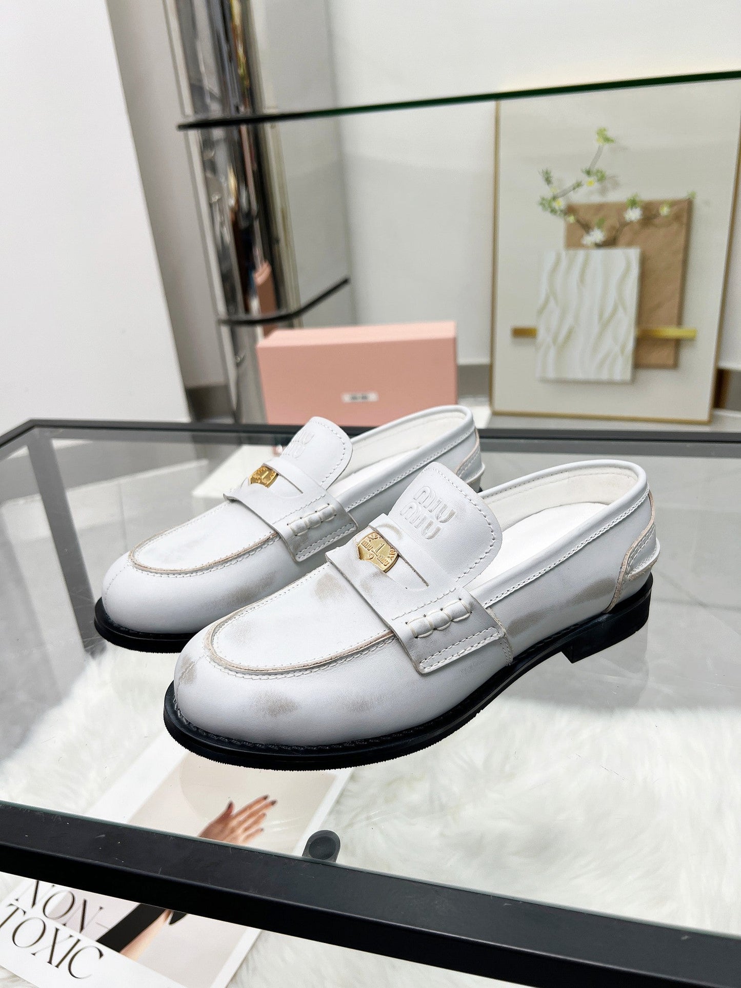 PENNY LOAFERS IN WHITE BLEACHED CALFSKIN - 35