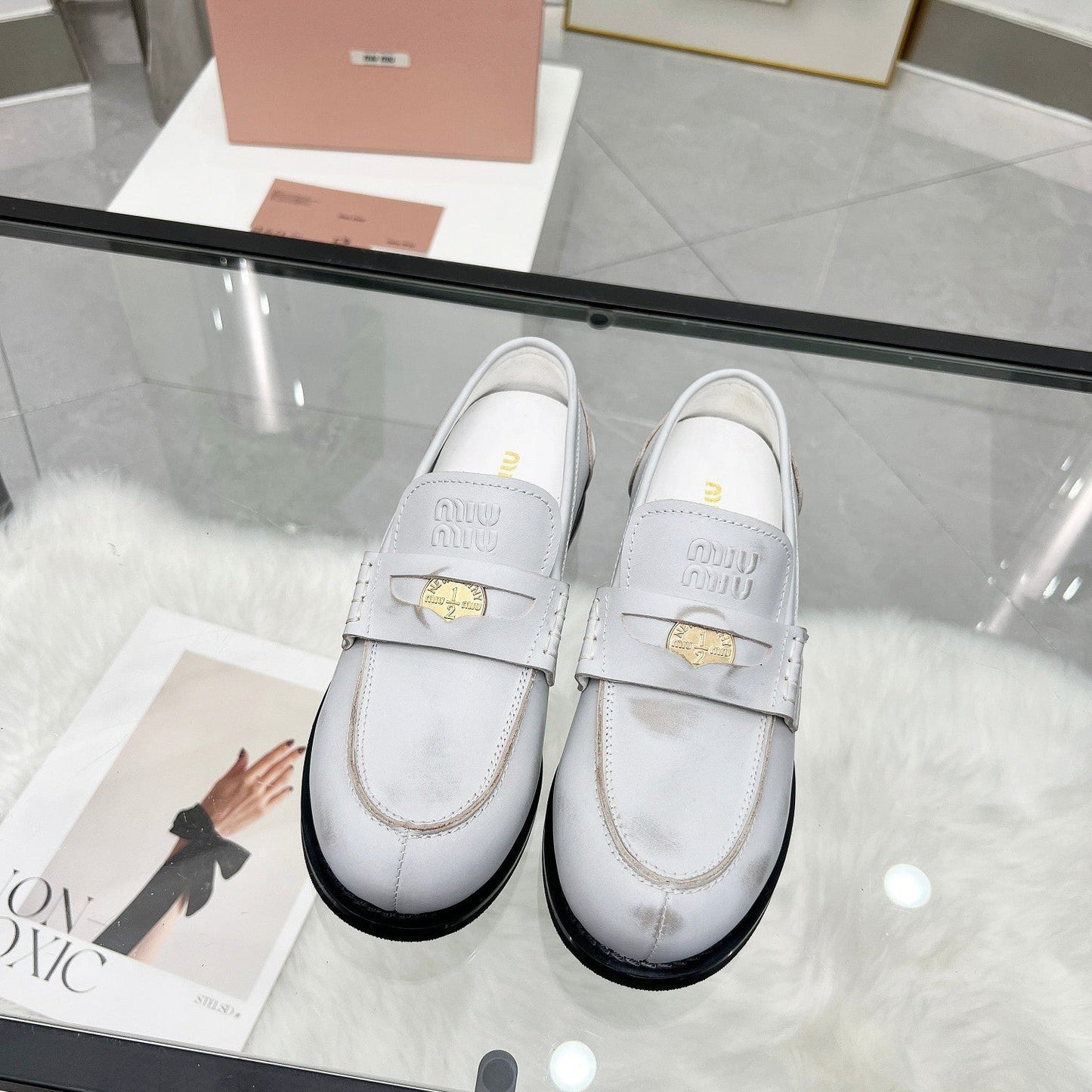 PENNY LOAFERS IN WHITE BLEACHED CALFSKIN - 35