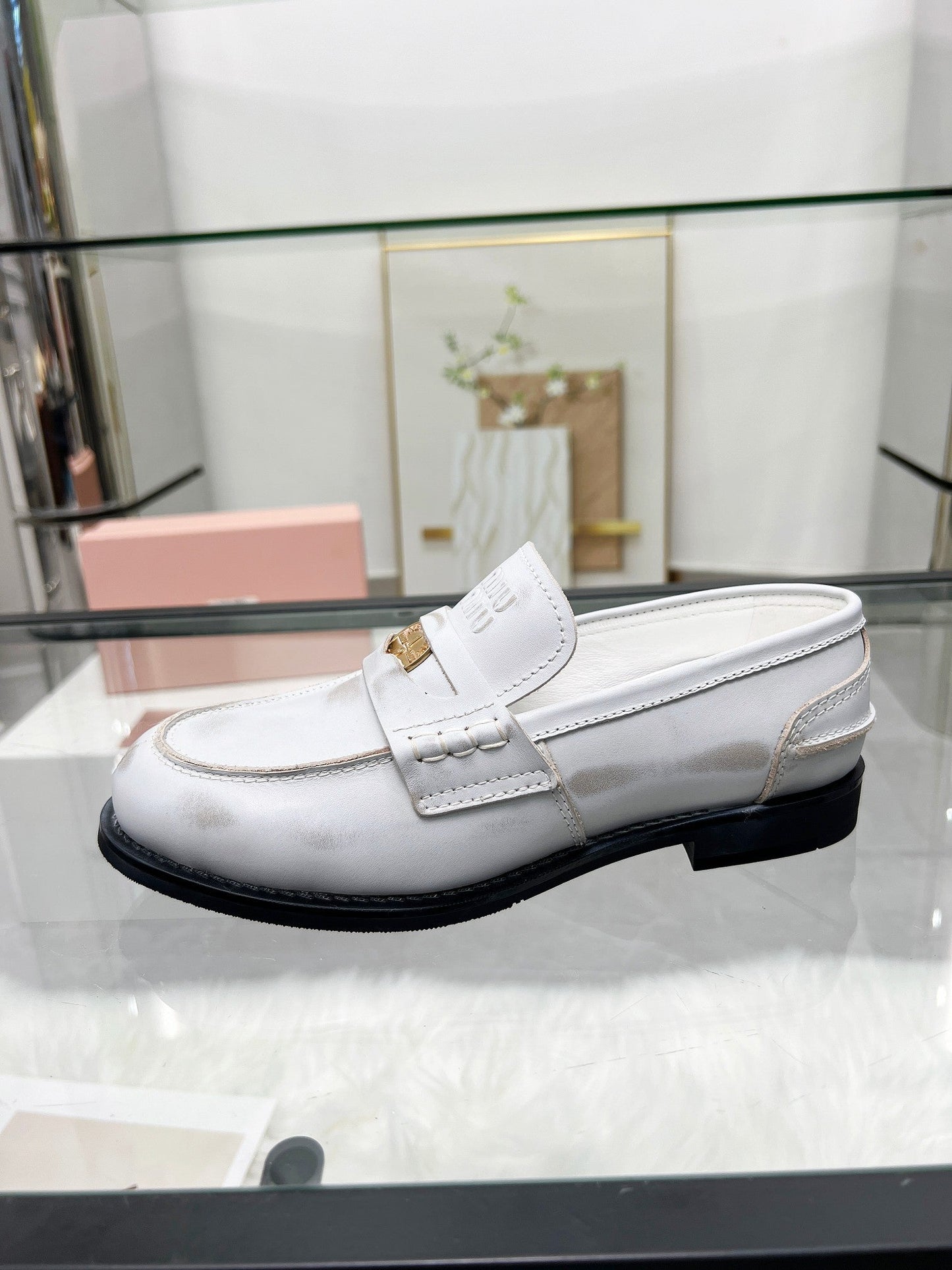 PENNY LOAFERS IN WHITE BLEACHED CALFSKIN - 35
