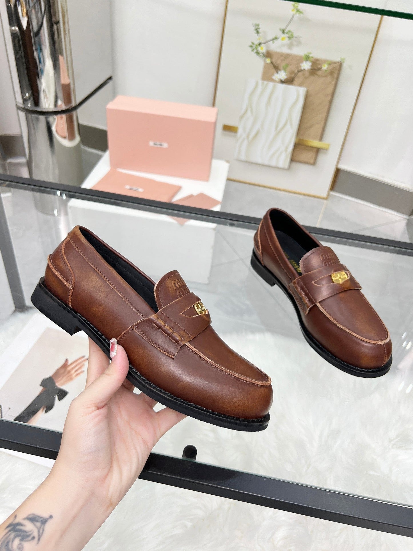 PENNY LOAFERS IN BROWN BLENDED CALFSKIN - 35