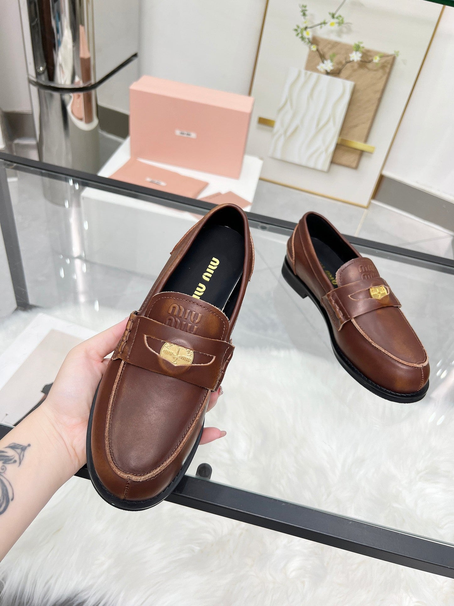 PENNY LOAFERS IN BROWN BLENDED CALFSKIN - 35
