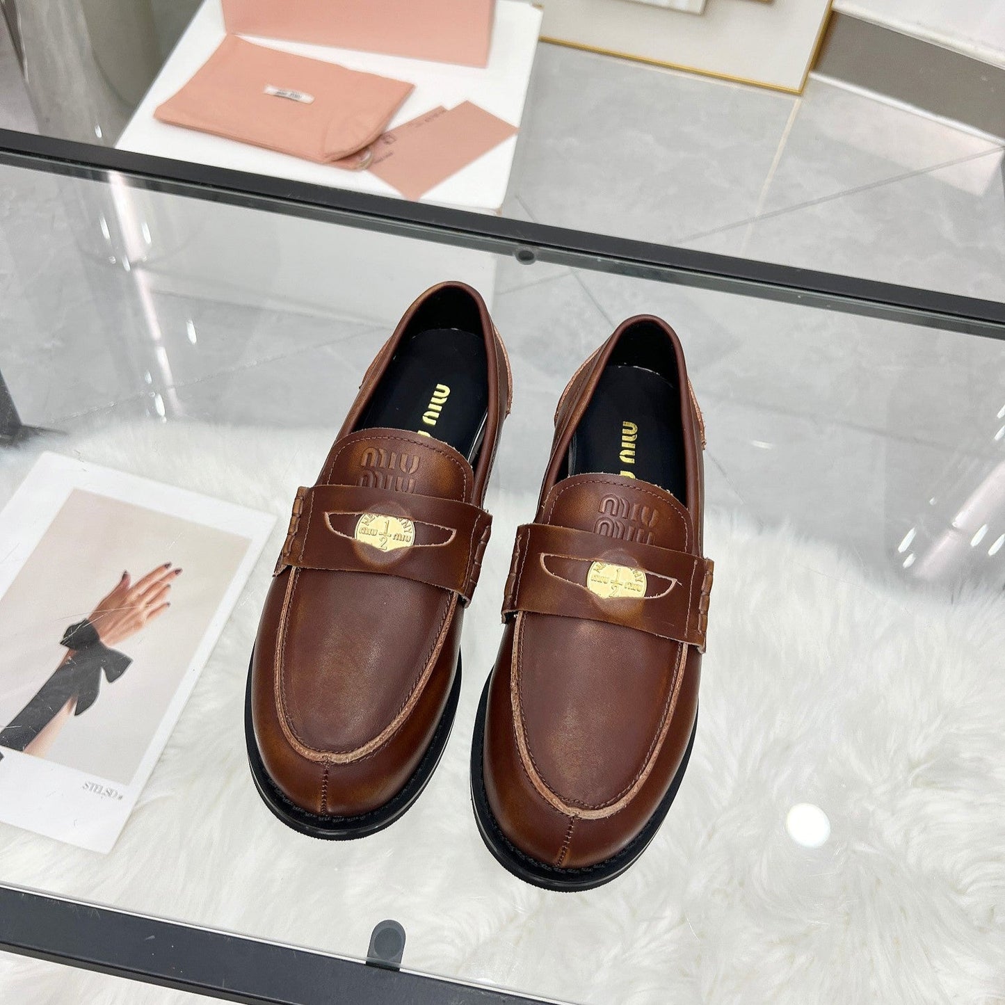 PENNY LOAFERS IN BROWN BLENDED CALFSKIN - 35