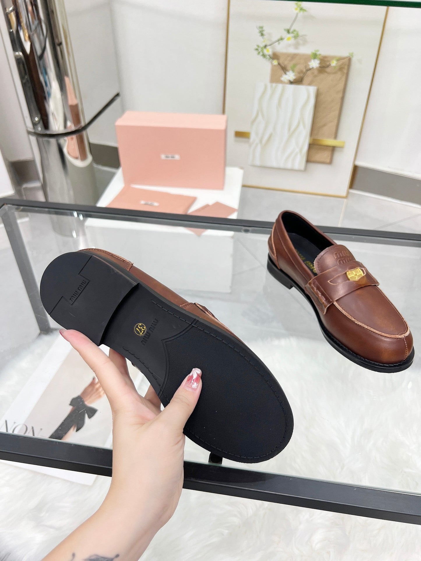 PENNY LOAFERS IN BROWN BLENDED CALFSKIN - 35