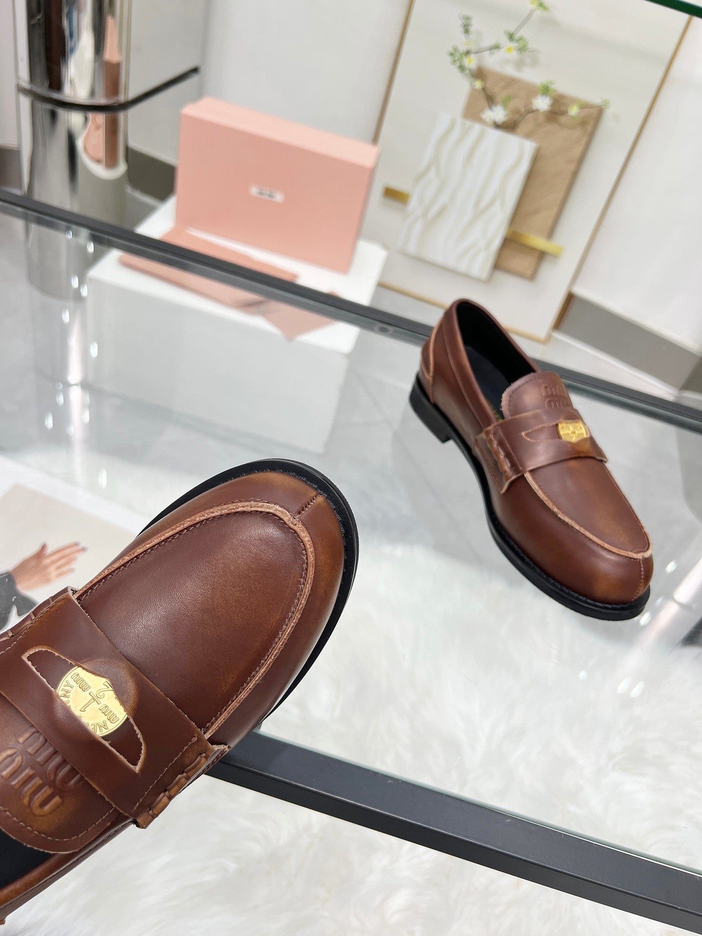 PENNY LOAFERS IN BROWN BLENDED CALFSKIN - 35