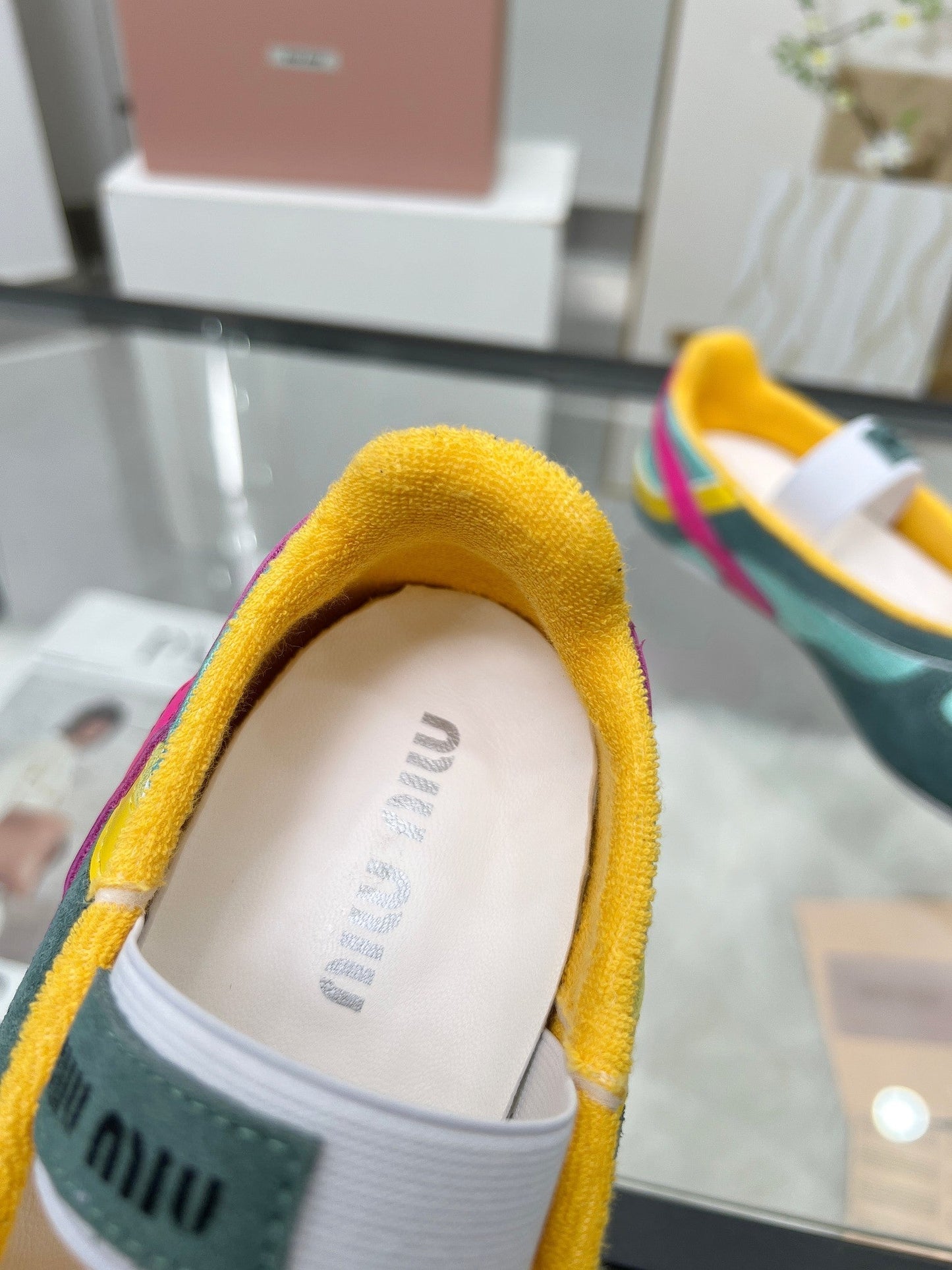 GYMNASIUM BALLERINAS IN GREEN PINK YELLOW TECHNICAL FABRIC AND SUEDE - 35
