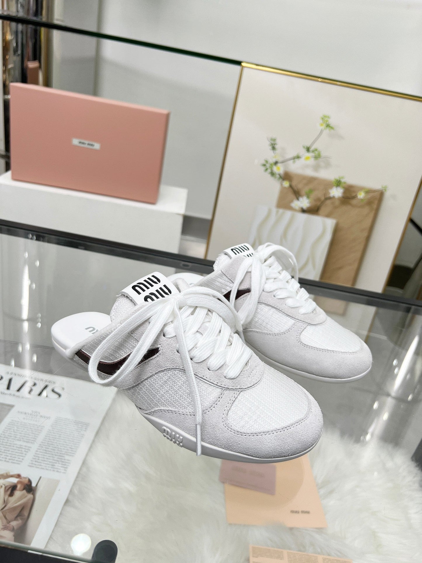 GYMNASIUM SNEAKERS MULES LIGHT GREY SUEDE AND WHITE TECHNICAL FABRIC - 35