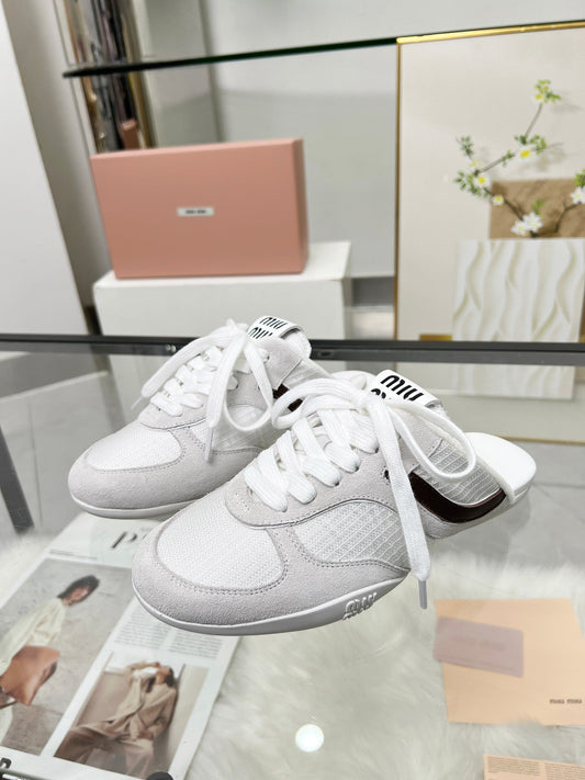 GYMNASIUM SNEAKERS MULES LIGHT GREY SUEDE AND WHITE TECHNICAL FABRIC - 35