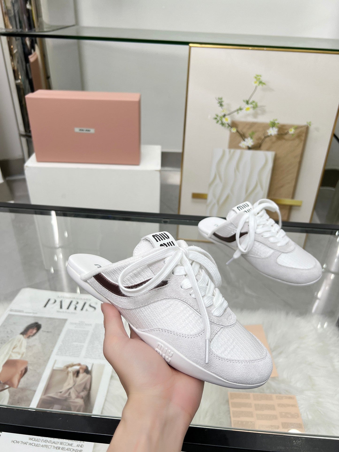 GYMNASIUM SNEAKERS MULES LIGHT GREY SUEDE AND WHITE TECHNICAL FABRIC - 35