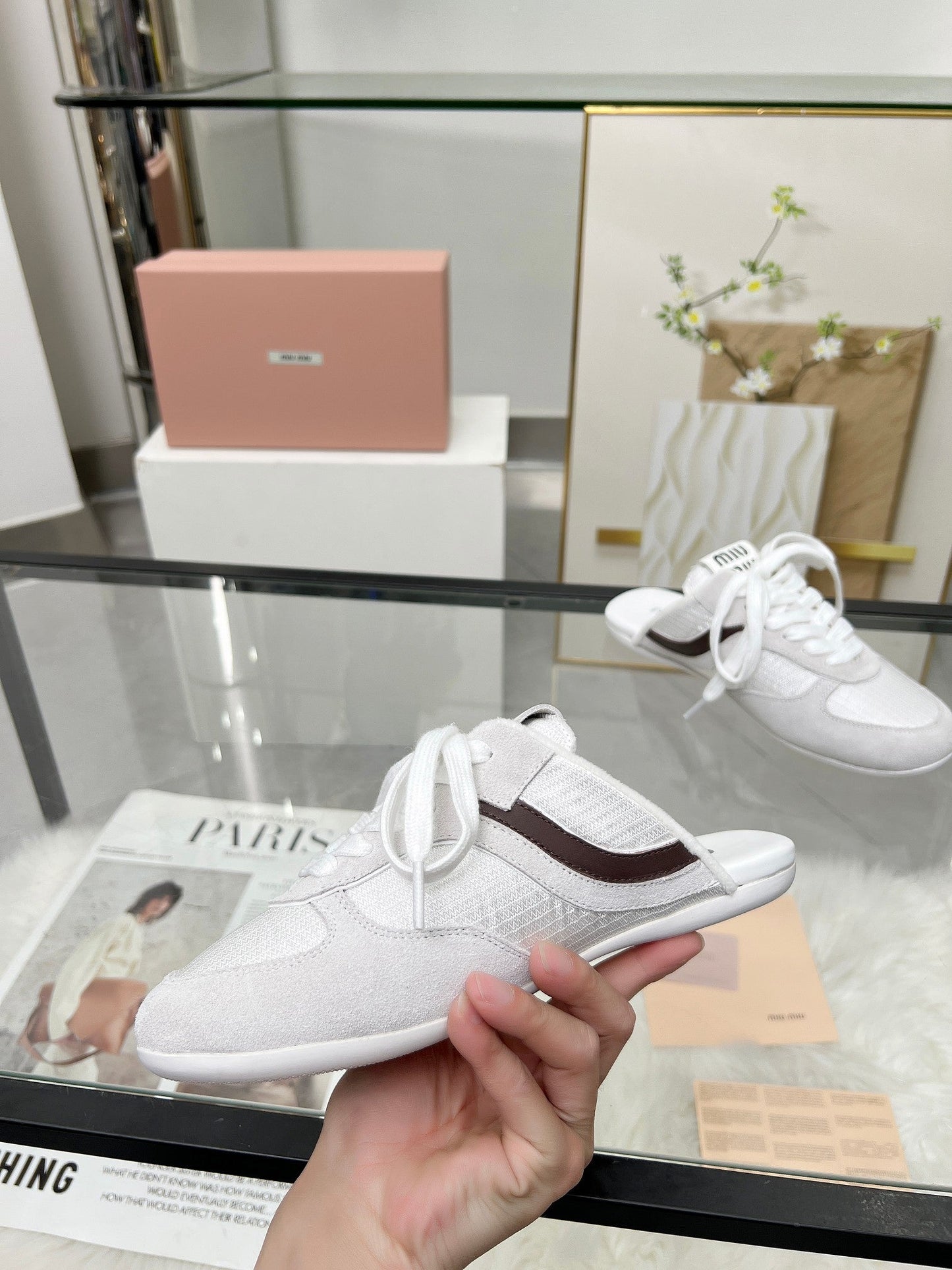 GYMNASIUM SNEAKERS MULES LIGHT GREY SUEDE AND WHITE TECHNICAL FABRIC - 35