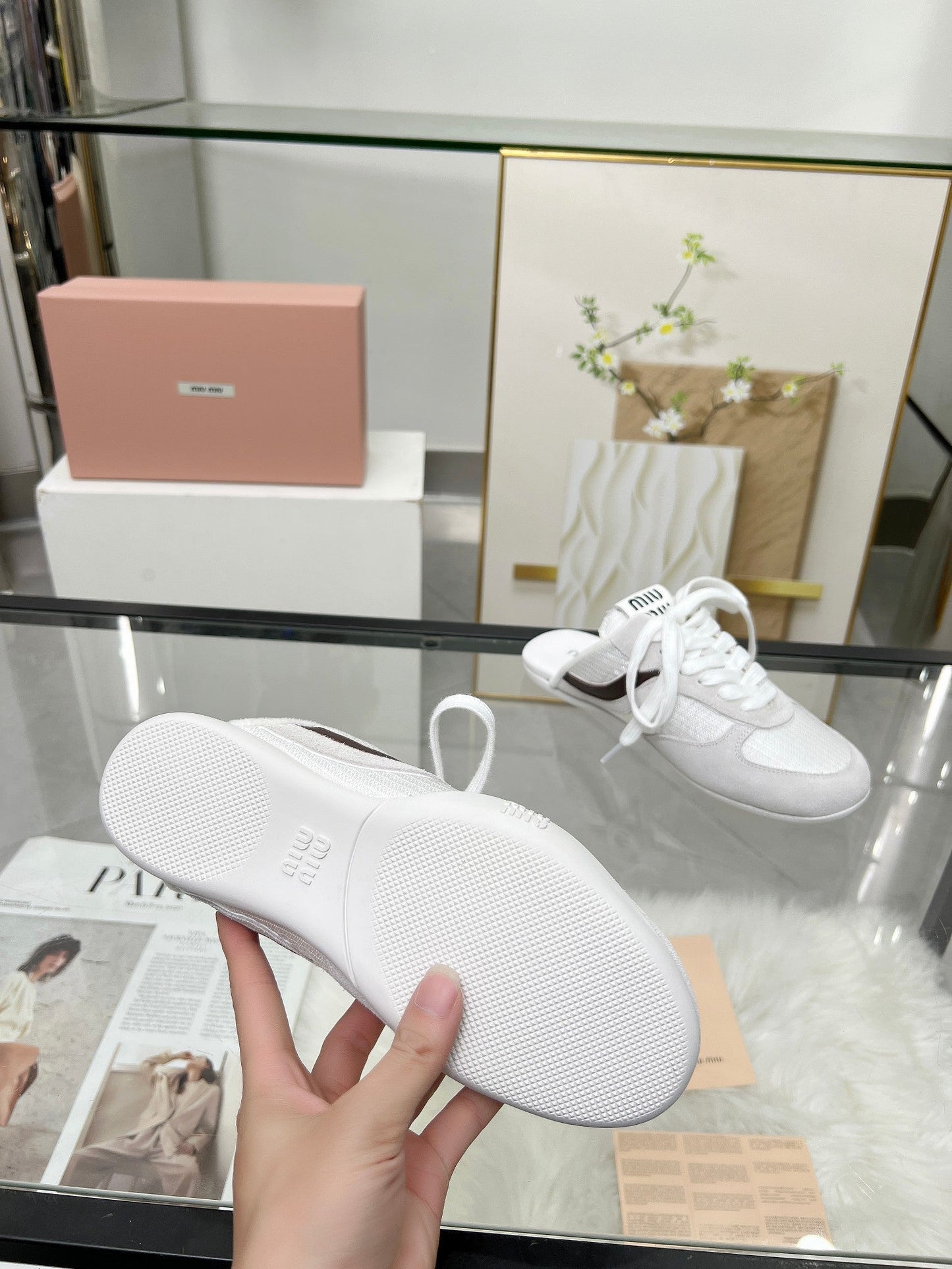 GYMNASIUM SNEAKERS MULES LIGHT GREY SUEDE AND WHITE TECHNICAL FABRIC - 35
