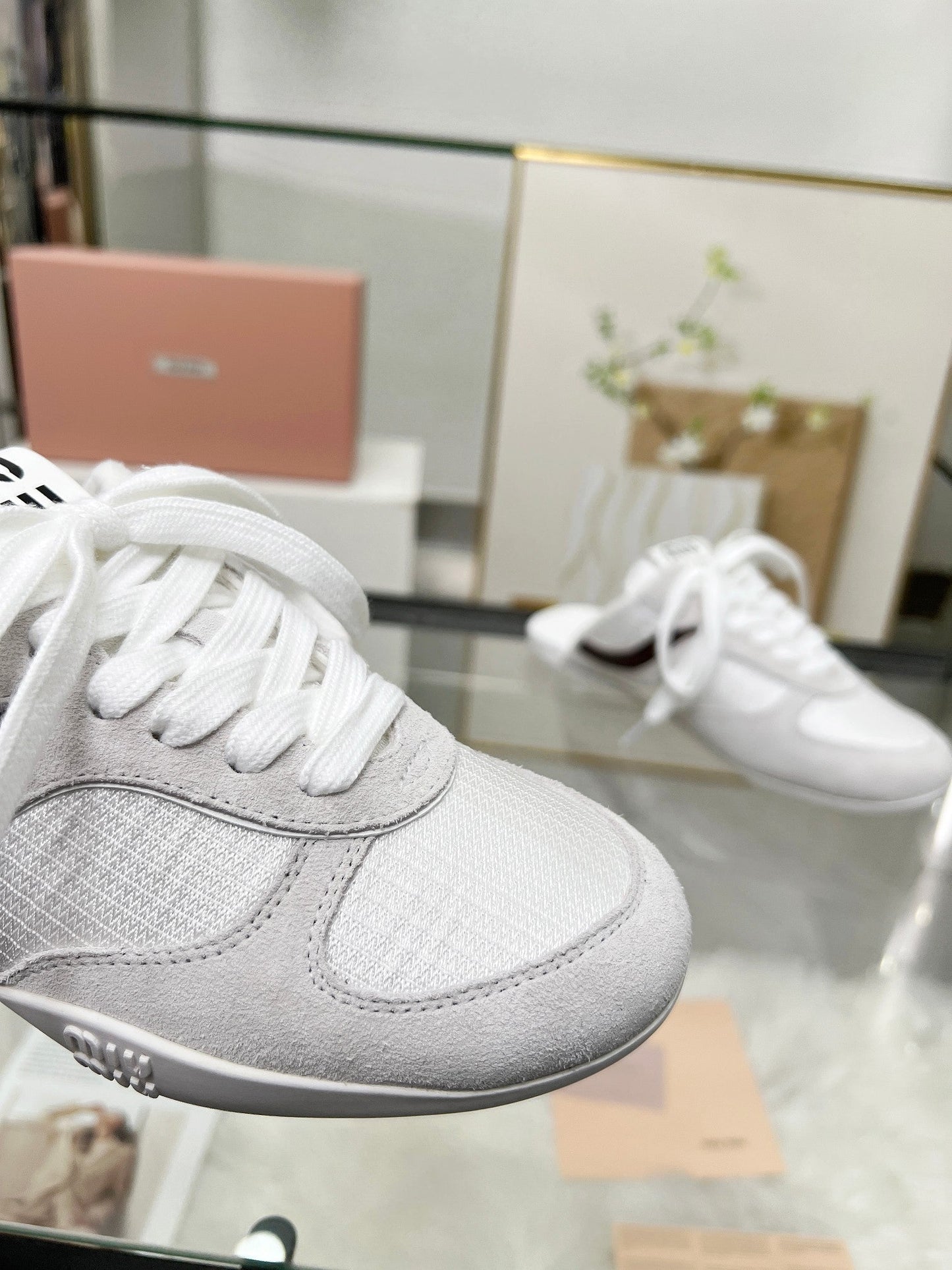 GYMNASIUM SNEAKERS MULES LIGHT GREY SUEDE AND WHITE TECHNICAL FABRIC - 35