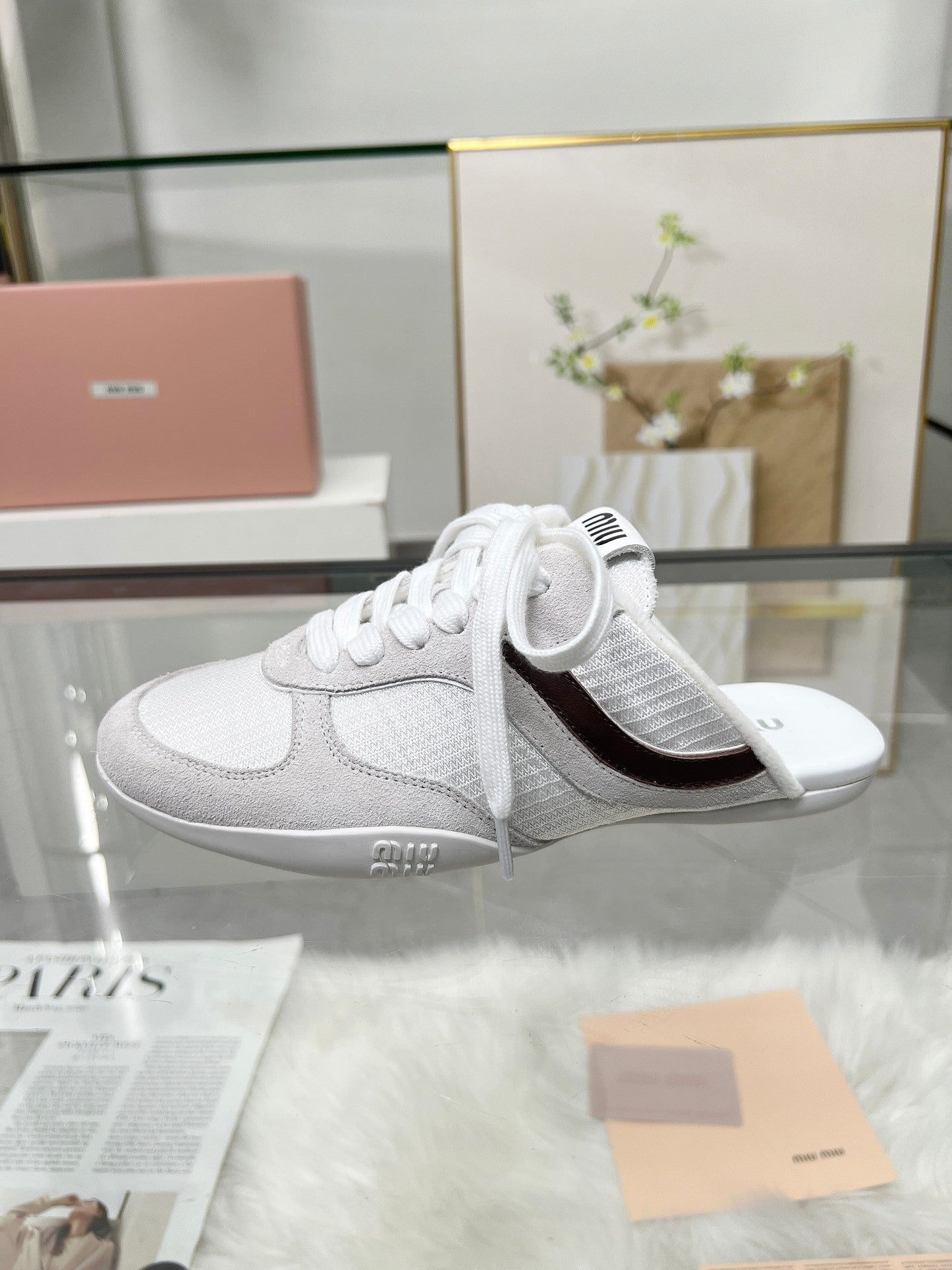 GYMNASIUM SNEAKERS MULES LIGHT GREY SUEDE AND WHITE TECHNICAL FABRIC - 35