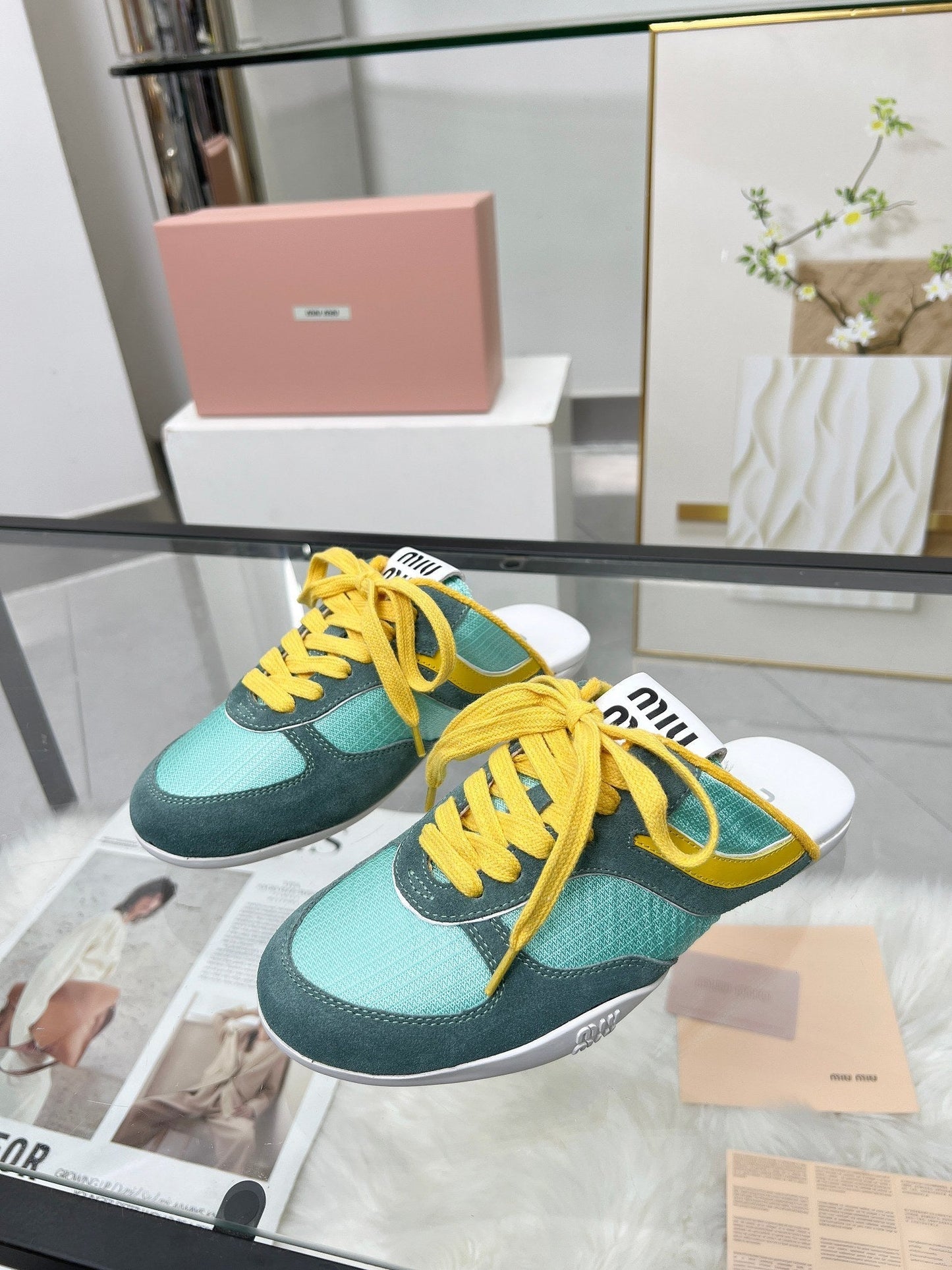 GYMNASIUM SNEAKERS MULES PERSIAN SUEDE AND DARK GREEN TECHNICAL FABRIC - 35