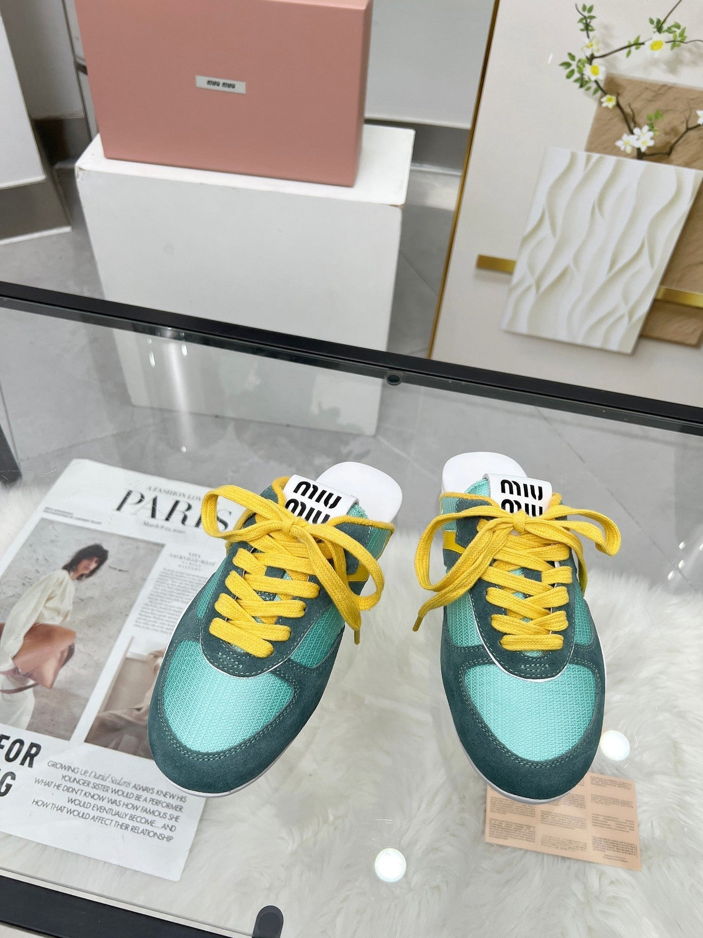 GYMNASIUM SNEAKERS MULES PERSIAN SUEDE AND DARK GREEN TECHNICAL FABRIC - 35