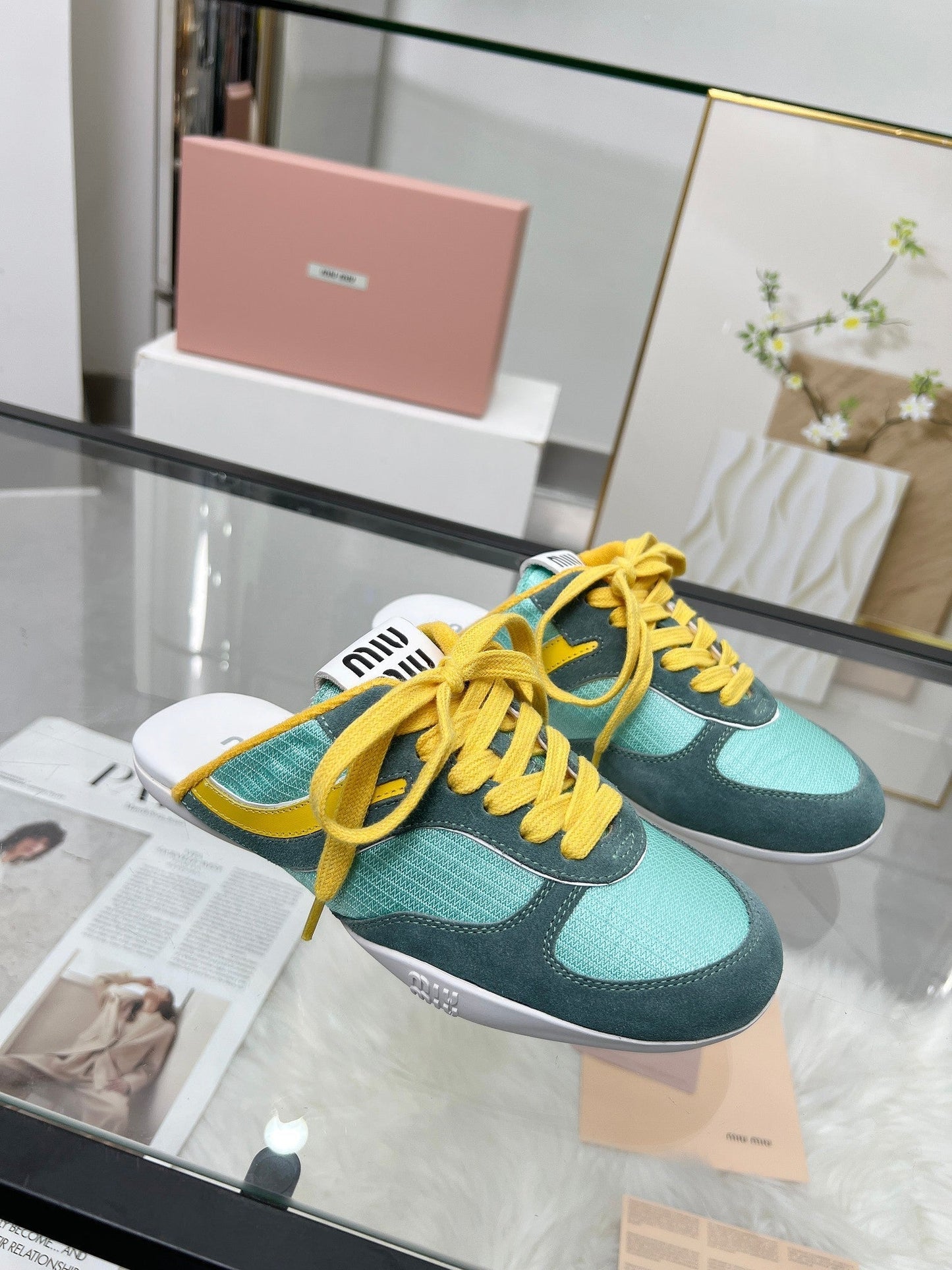 GYMNASIUM SNEAKERS MULES PERSIAN SUEDE AND DARK GREEN TECHNICAL FABRIC - 35