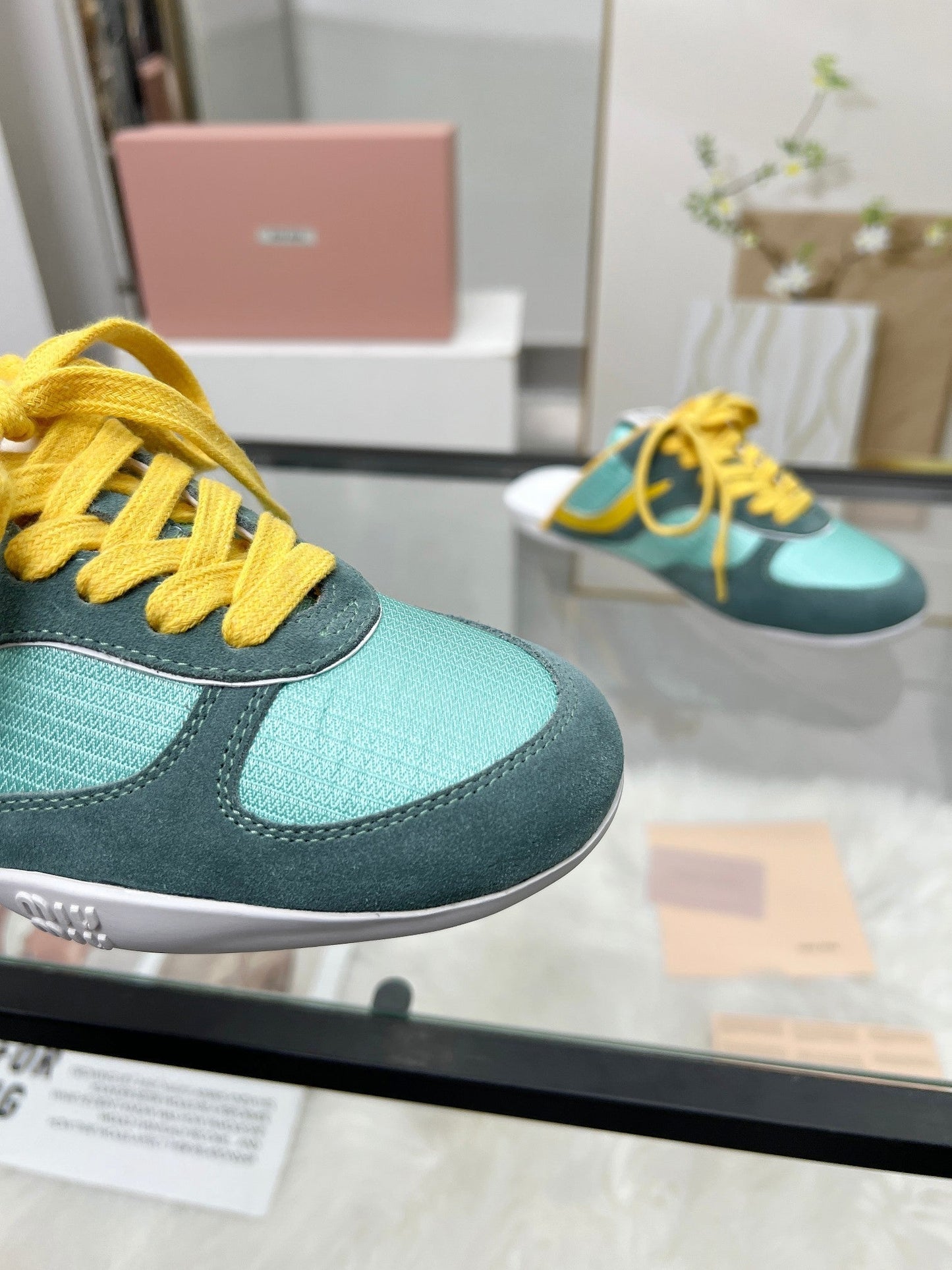 GYMNASIUM SNEAKERS MULES PERSIAN SUEDE AND DARK GREEN TECHNICAL FABRIC - 35