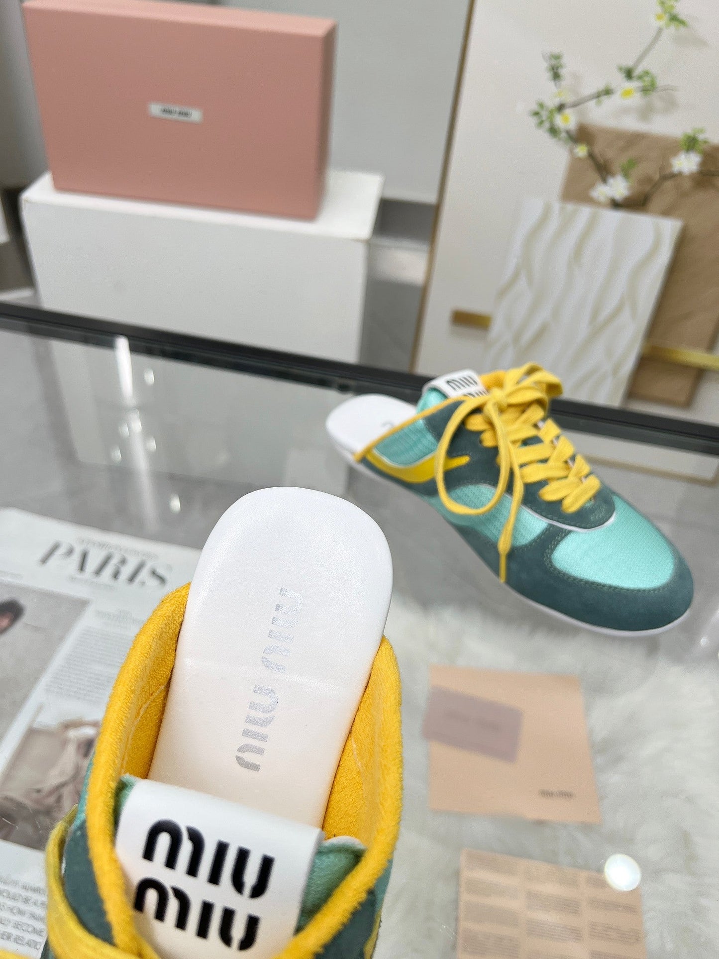 GYMNASIUM SNEAKERS MULES PERSIAN SUEDE AND DARK GREEN TECHNICAL FABRIC - 35
