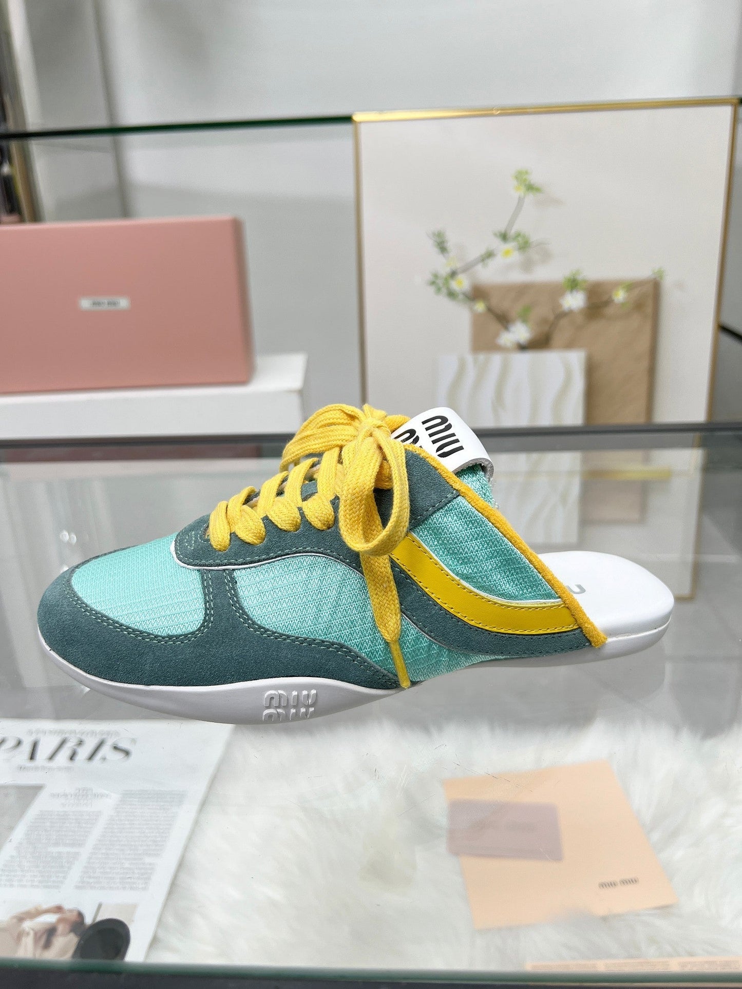 GYMNASIUM SNEAKERS MULES PERSIAN SUEDE AND DARK GREEN TECHNICAL FABRIC - 35