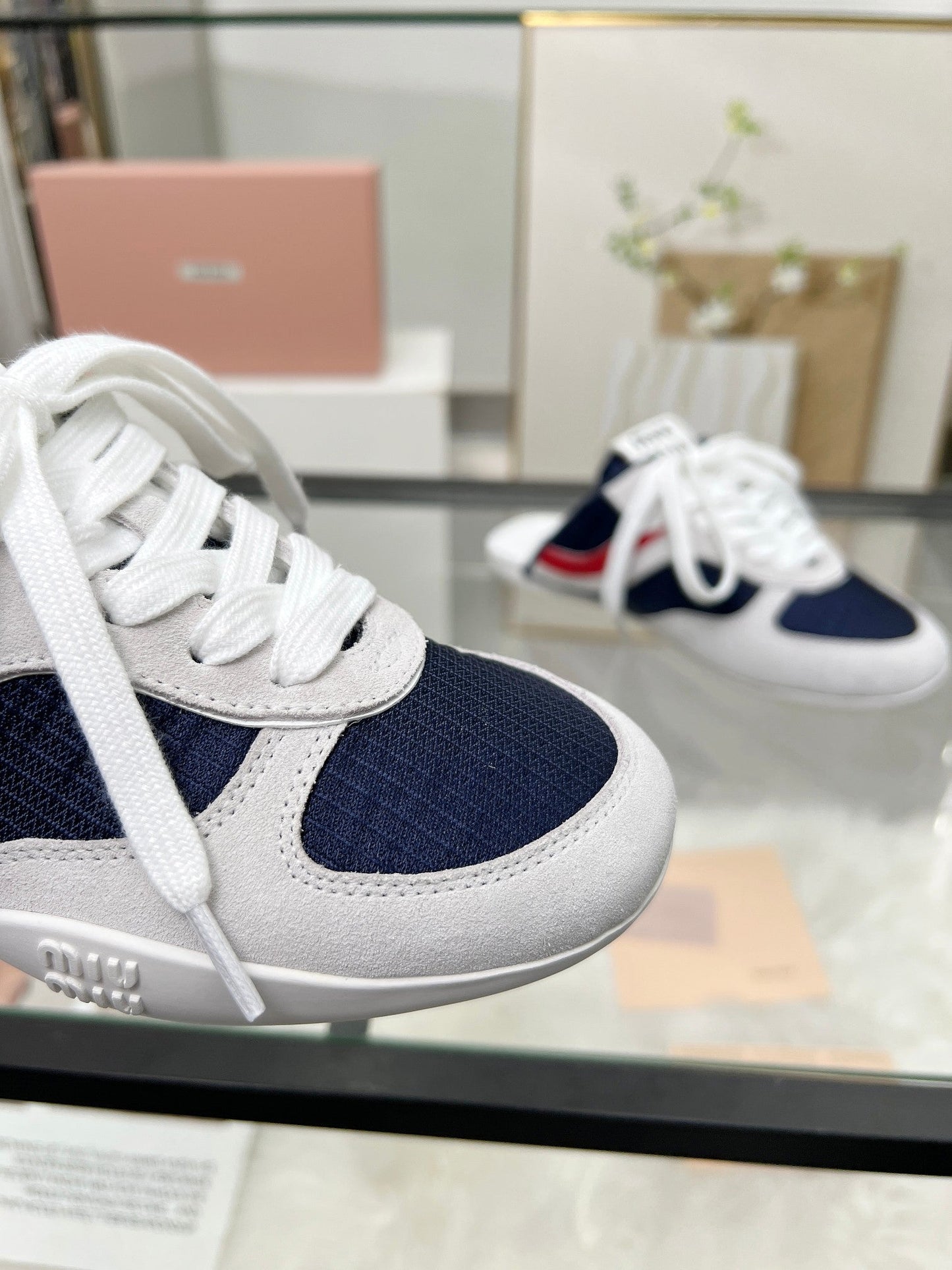 GYMNASIUM SNEAKERS MULES IN OFF WHITE SUEDE AND NAVY BLUE TECHNICAL FABRIC - 35
