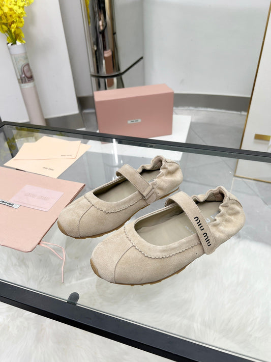 RUCHES NAPPA BALLERINAS IN BEIGE SUEDE - 35