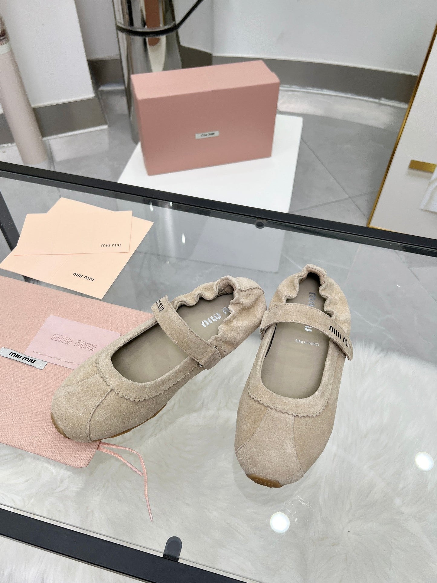 RUCHES NAPPA BALLERINAS IN BEIGE SUEDE - 35
