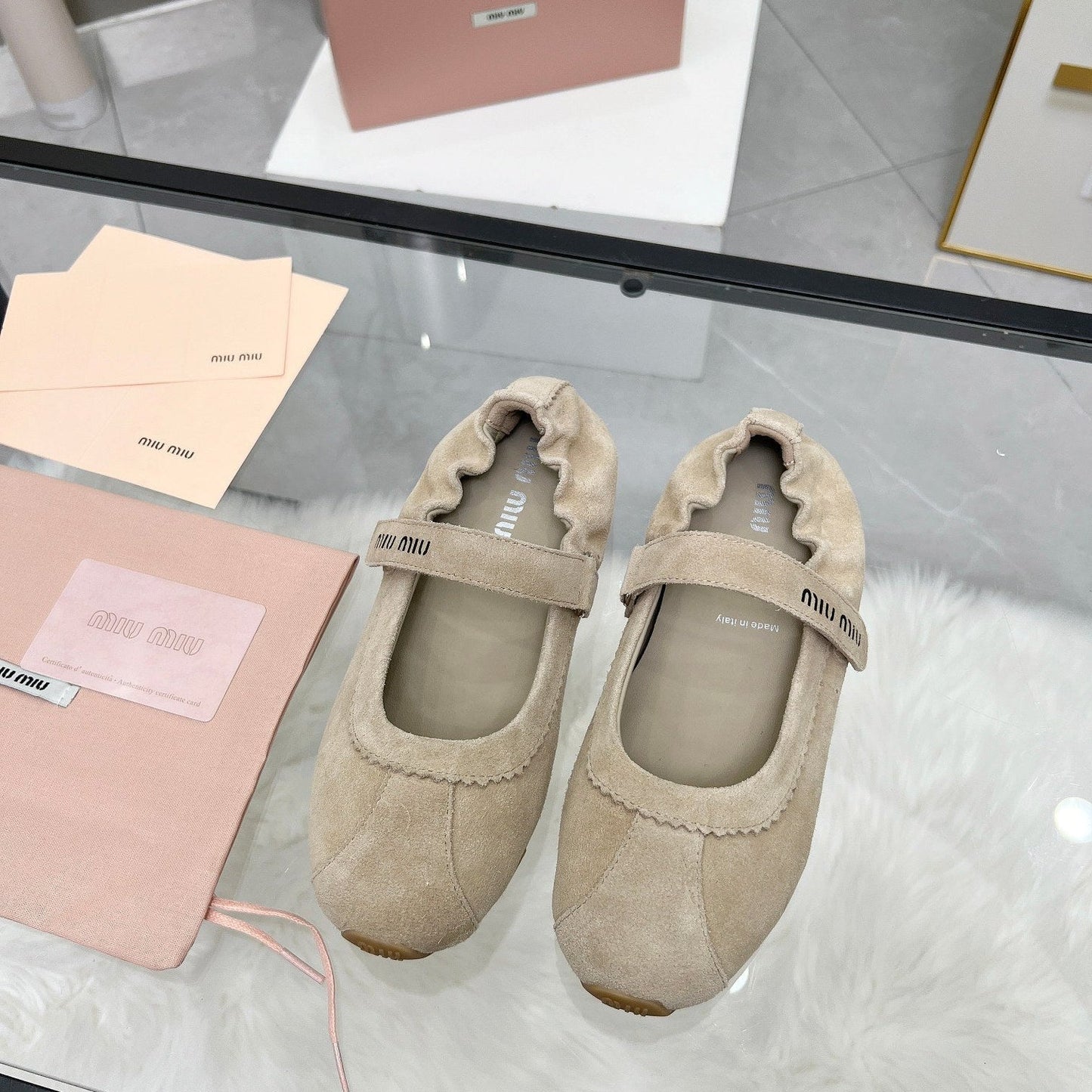 RUCHES NAPPA BALLERINAS IN BEIGE SUEDE - 35
