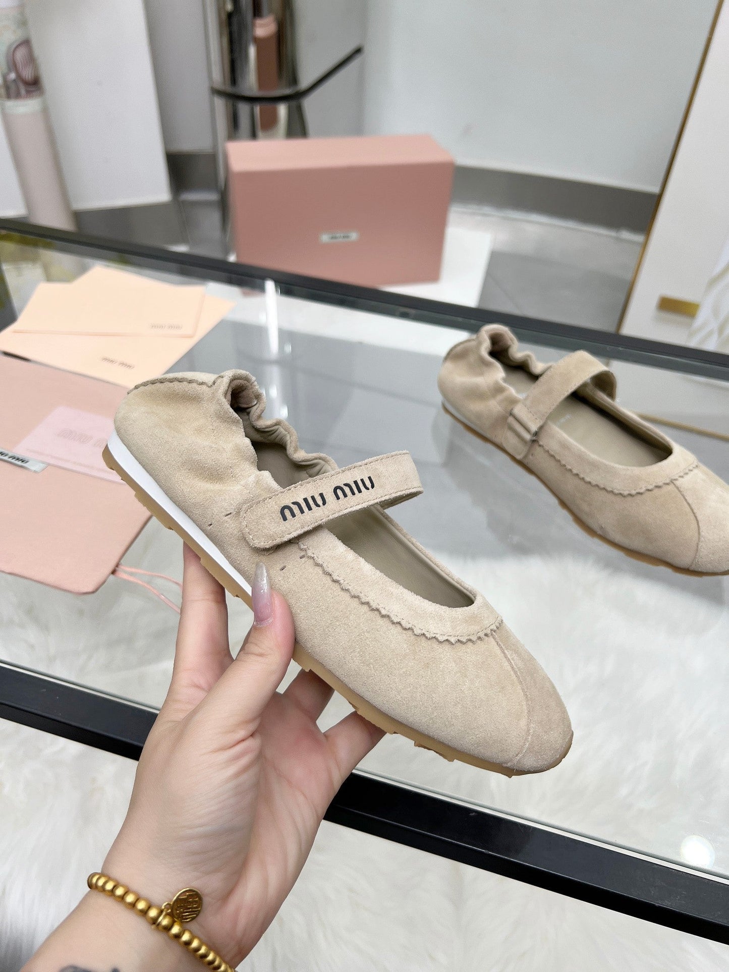 RUCHES NAPPA BALLERINAS IN BEIGE SUEDE - 35