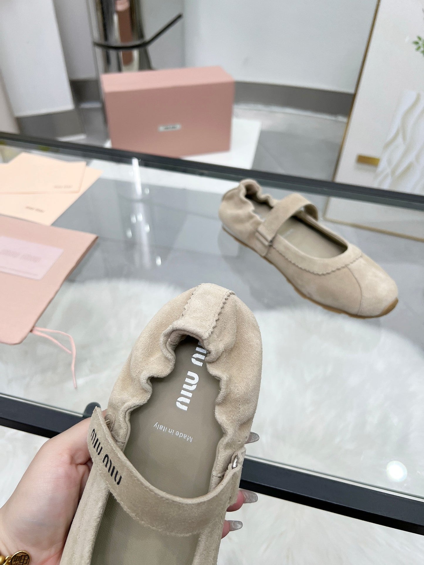 RUCHES NAPPA BALLERINAS IN BEIGE SUEDE - 35