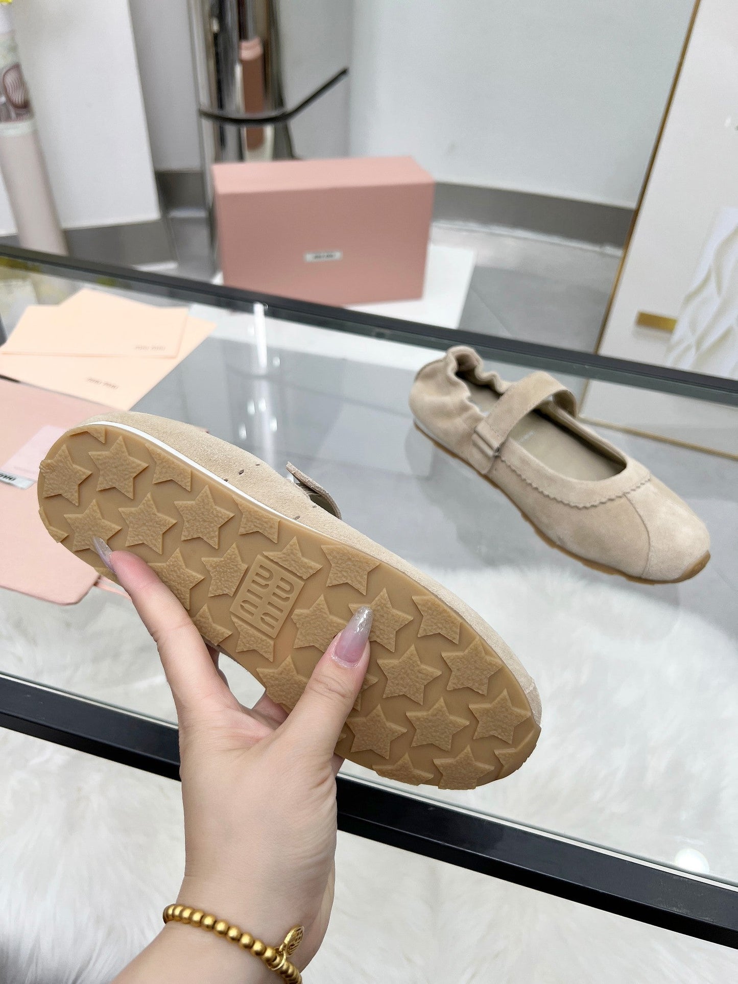 RUCHES NAPPA BALLERINAS IN BEIGE SUEDE - 35