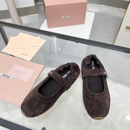 RUCHES NAPPA BALLERINAS IN DARK BROWN SUEDE - 35