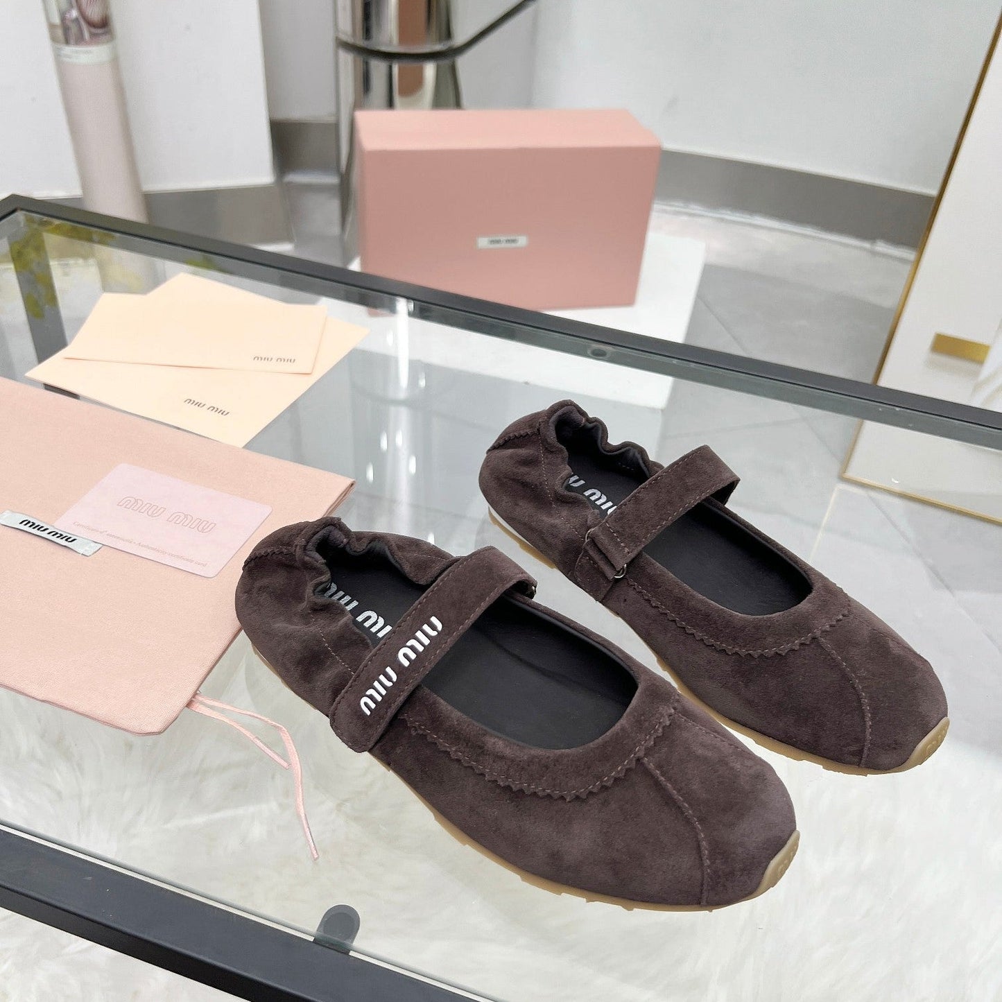 RUCHES NAPPA BALLERINAS IN DARK BROWN SUEDE - 35