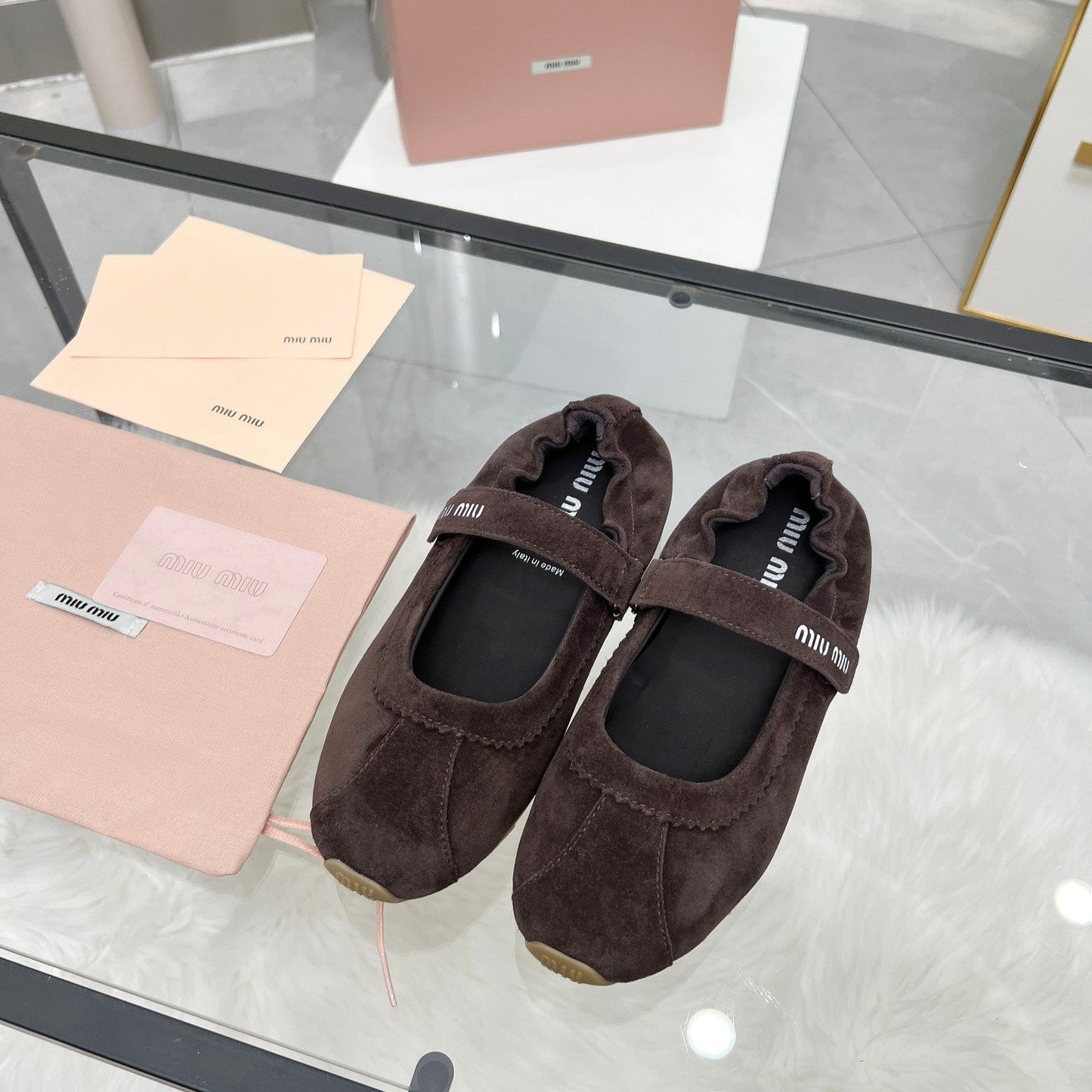RUCHES NAPPA BALLERINAS IN DARK BROWN SUEDE - 35
