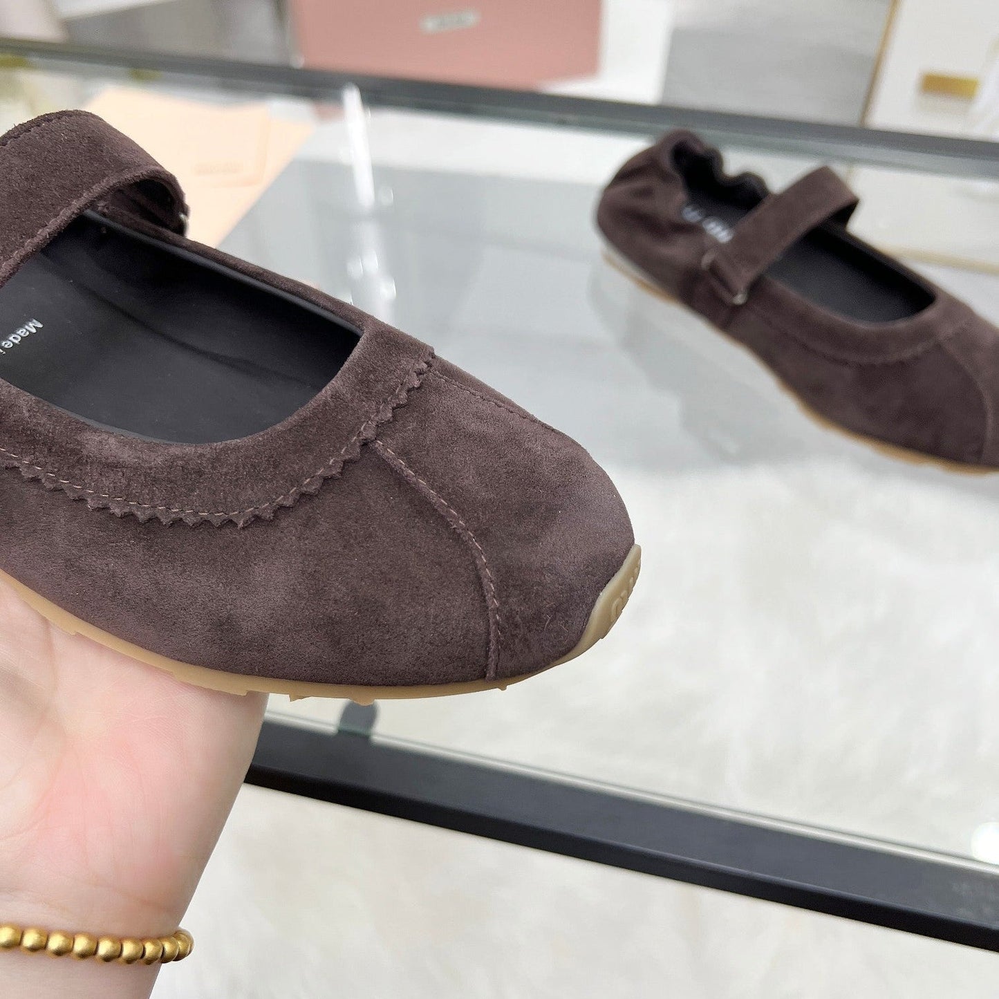 RUCHES NAPPA BALLERINAS IN DARK BROWN SUEDE - 35